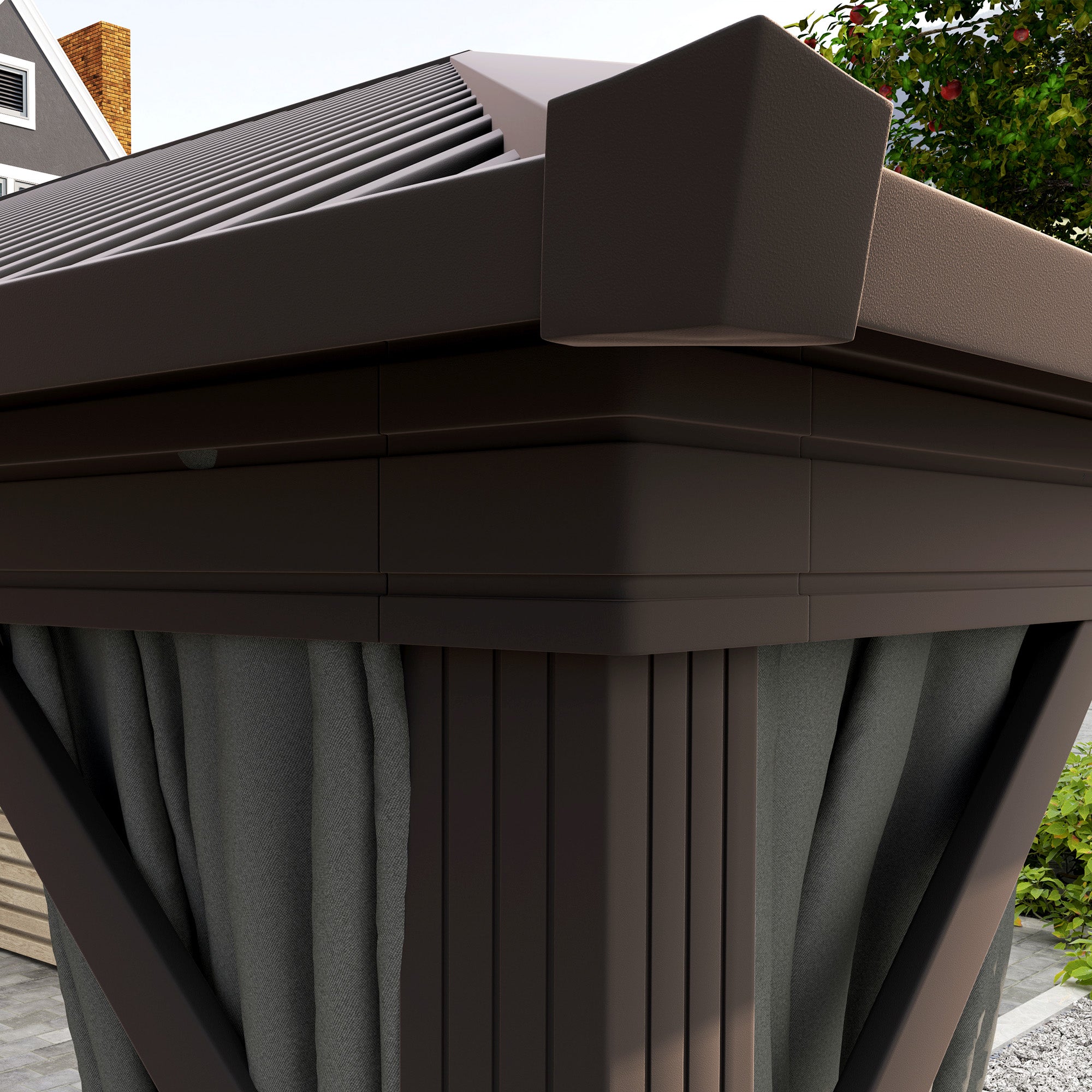 Outsunny 10' x 12' Hardtop Gazebo Canopy with Galvanized Steel Roof, Aluminum Frame, Permanent Pavilion Outdoor Gazebo with Netting, Curtains, Top Hook, Dark Grey