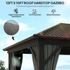 Outsunny 10' x 12' Hardtop Gazebo Canopy with Galvanized Steel Roof, Aluminum Frame, Permanent Pavilion Outdoor Gazebo with Netting, Curtains, Top Hook, Dark Grey