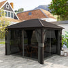 Outsunny 10' x 12' Hardtop Gazebo Canopy with Galvanized Steel Roof, Aluminum Frame, Permanent Pavilion Outdoor Gazebo with Netting, Curtains, Top Hook, Dark Grey