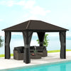 Outsunny 10' x 12' Hardtop Gazebo Canopy with Galvanized Steel Roof, Aluminum Frame, Permanent Pavilion Outdoor Gazebo with Netting, Curtains, Top Hook, Dark Grey