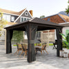 Outsunny 10' x 12' Hardtop Gazebo Canopy with Galvanized Steel Roof, Aluminum Frame, Permanent Pavilion Outdoor Gazebo with Netting, Curtains, Top Hook, Dark Grey