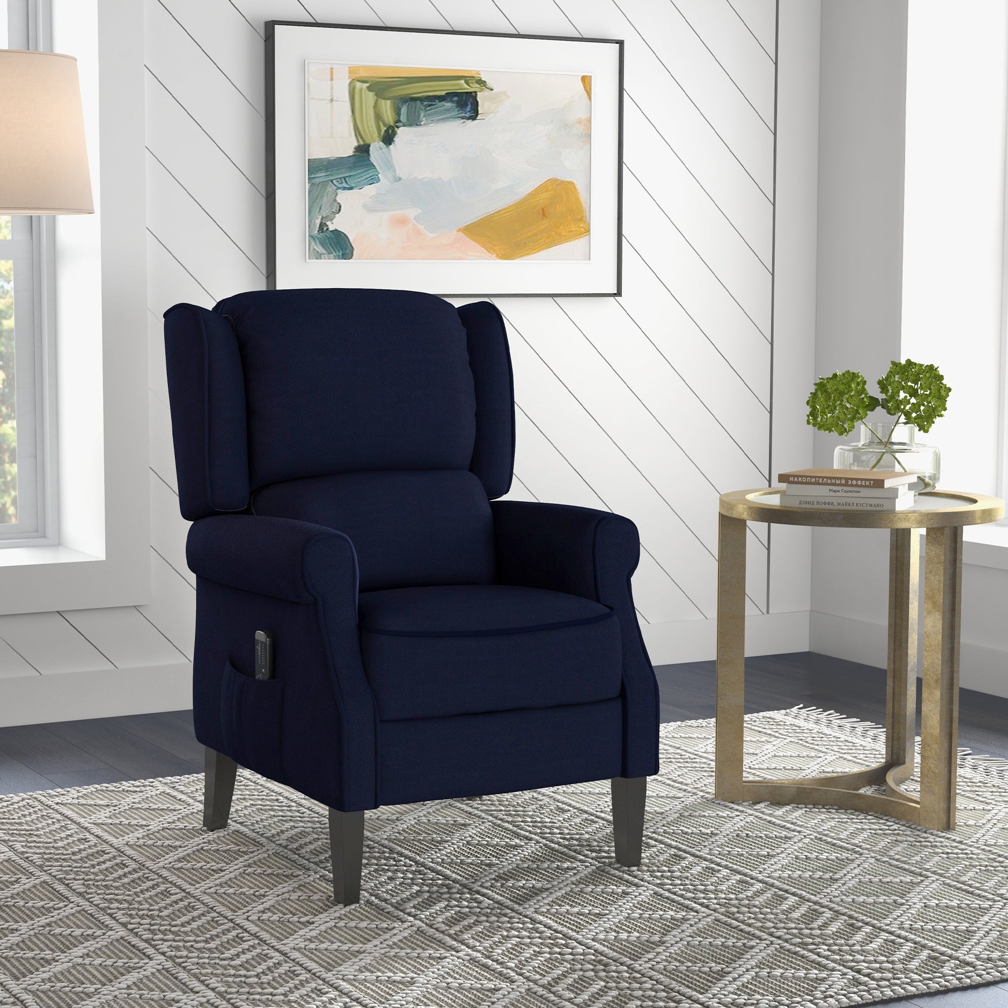HOMCOM Massage Recliner Chair for Living Room, Push Back Recliner Sofa, Wingback Reclining Chair with Extendable Footrest, Remote Control, Side Pockets, Blue