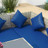 Outsunny 5 Pieces Wicker Patio Dining Set with Cushions, PE Rattan Corner Sofa Set Outdoor Conversation Furniture Set with Glass Top Dining Table, 2 Ottomans, Navy Blue