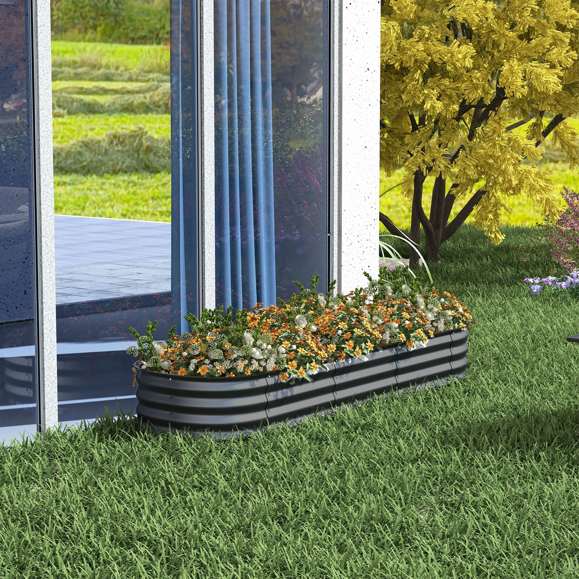 Outsunny 6.4' x 2' x 1' Galvanized Raised Garden Bed Kit, Metal Elevated Planter Box with Safety Edging, Easy DIY for Growing Flowers, Herbs, Succulents, Dark Grey