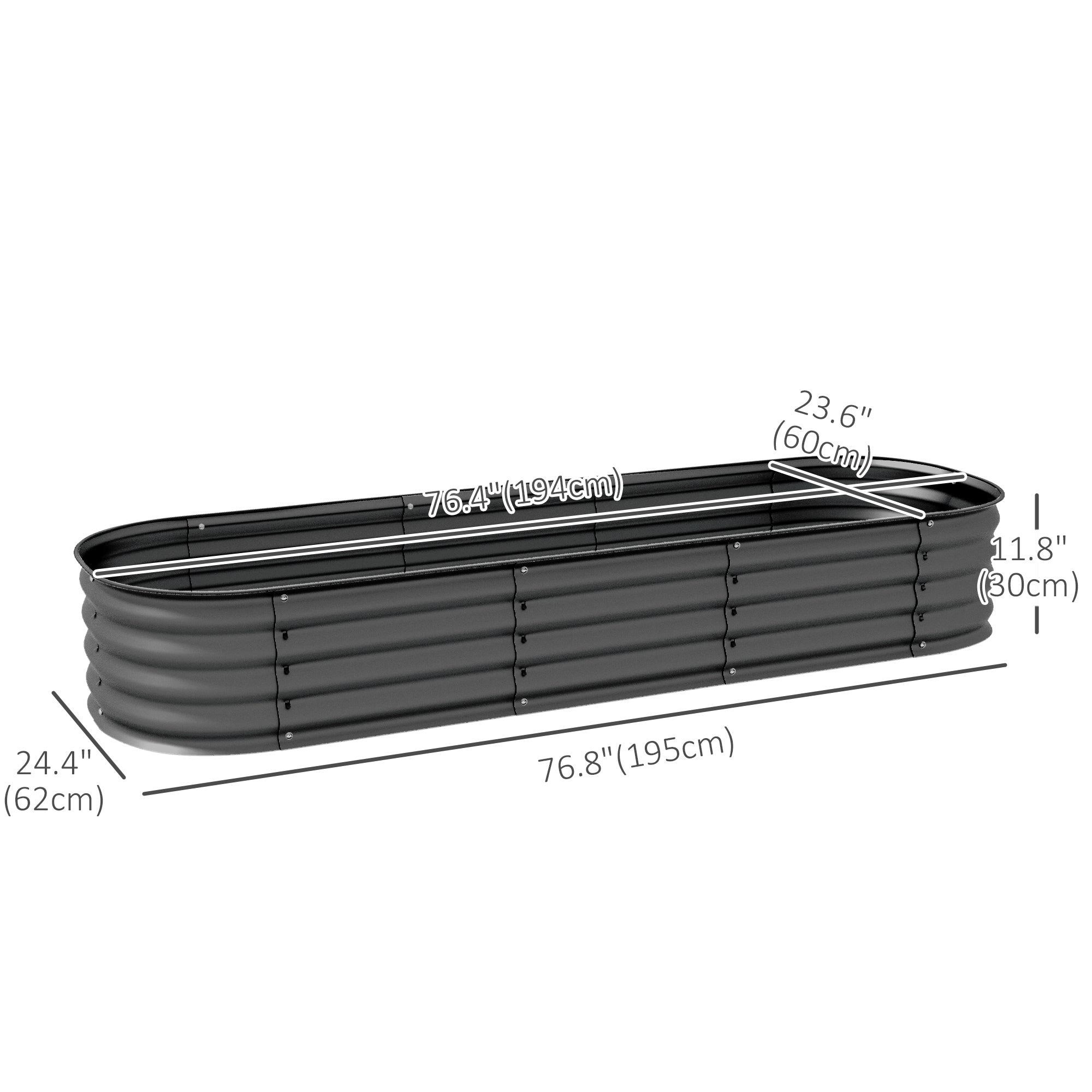 Outsunny 6.4' x 2' x 1' Galvanized Raised Garden Bed Kit, Metal Elevated Planter Box with Safety Edging, Easy DIY for Growing Flowers, Herbs, Succulents, Dark Grey