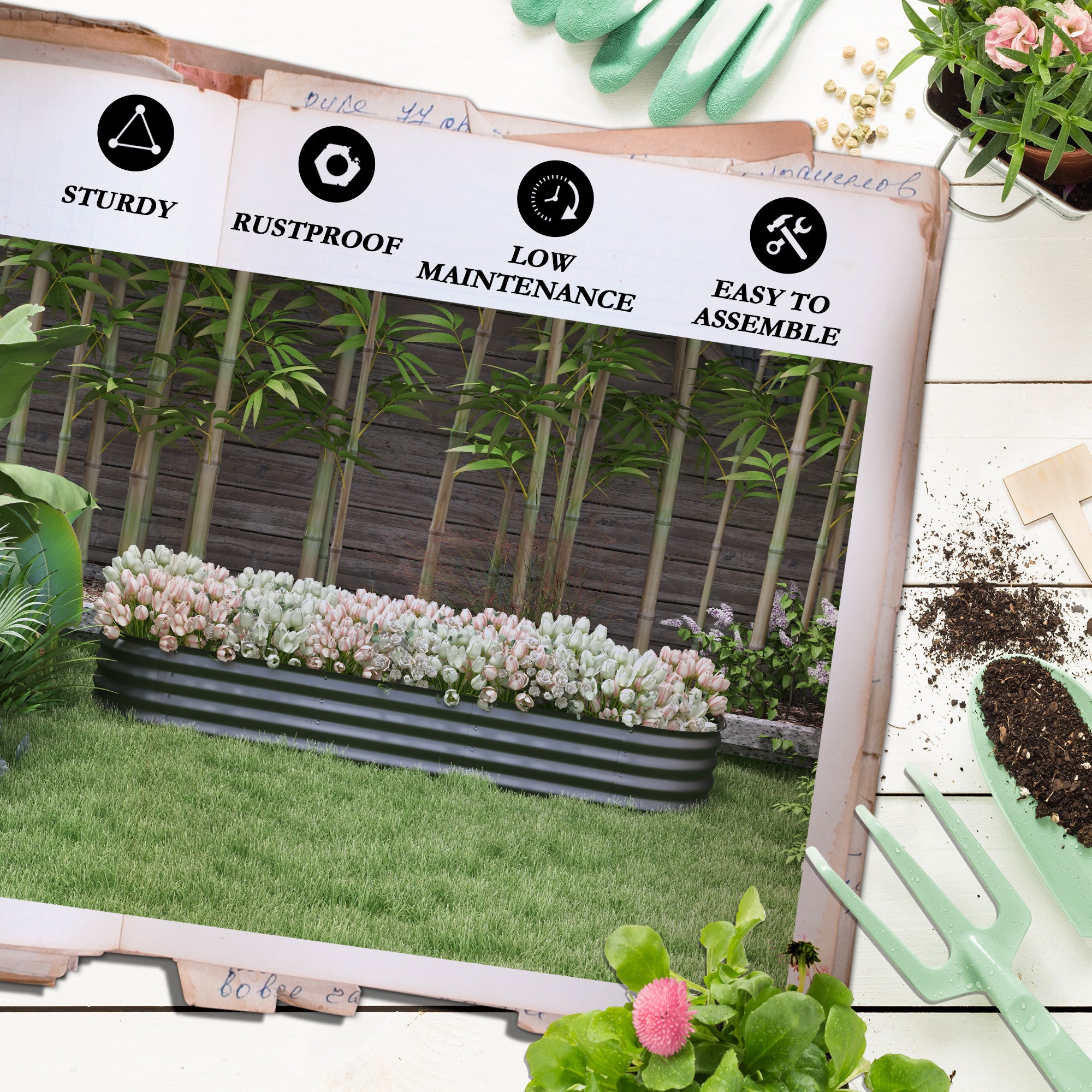 Outsunny 6.4' x 2' x 1' Galvanized Raised Garden Bed Kit, Metal Elevated Planter Box with Safety Edging, Easy DIY for Growing Flowers, Herbs, Succulents, Dark Grey