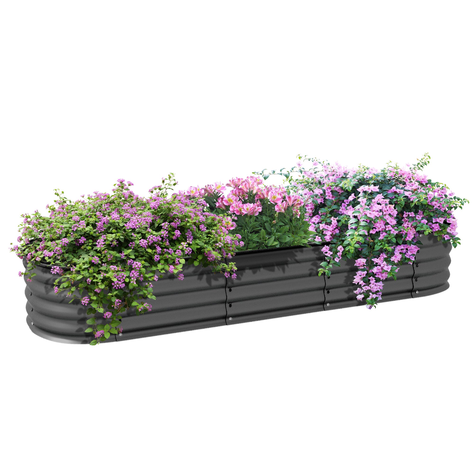 Outsunny 6.4' x 2' x 1' Galvanized Raised Garden Bed Kit, Metal Elevated Planter Box with Safety Edging, Easy DIY for Growing Flowers, Herbs, Succulents, Dark Grey