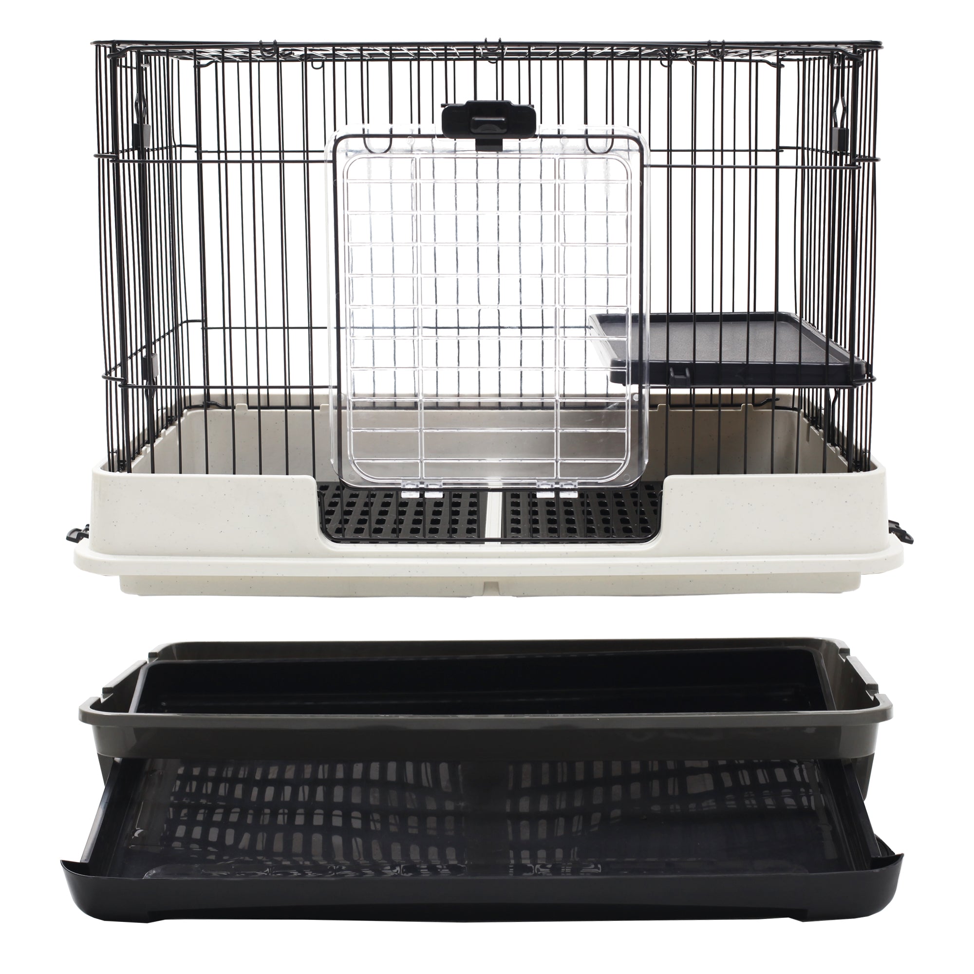 PawHut 28"H 2-Level Small Animal Cage Rabbit Hutch with Universal Lockable Wheels, Slide-Out Tray for Bunny, Chinchillas, Ferret, Black