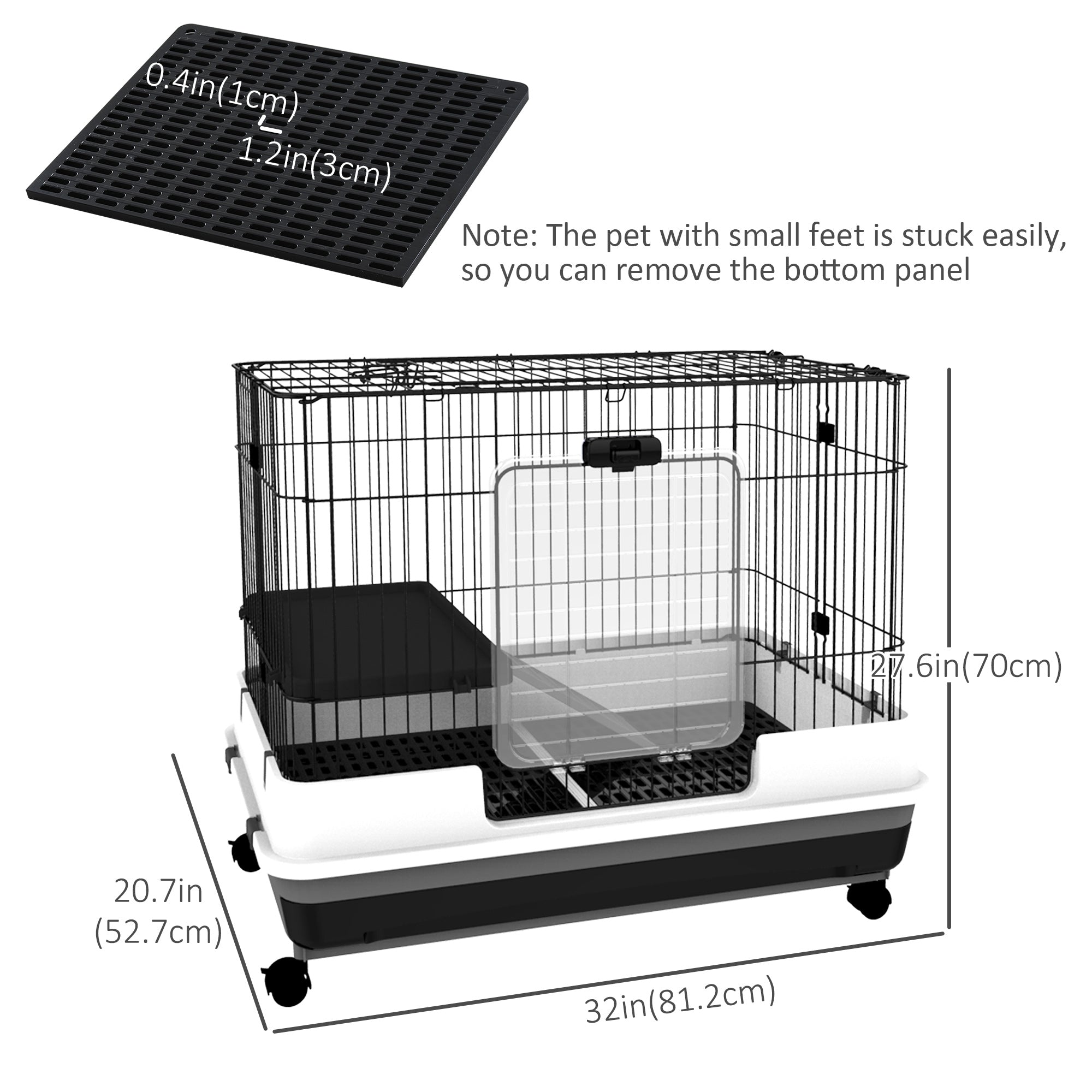 PawHut 28"H 2-Level Small Animal Cage Rabbit Hutch with Universal Lockable Wheels, Slide-Out Tray for Bunny, Chinchillas, Ferret, Black
