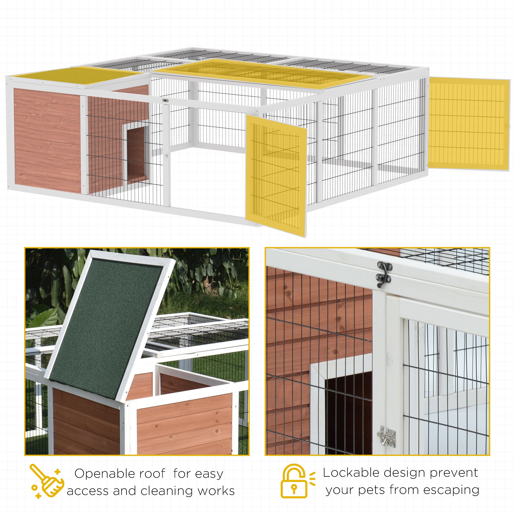 PawHut 64" Outdoor Rabbit Hutch Playpen, Wooden Tortoise House Habitat, Bunny Cage with Run and Enclosed Cover Indoor