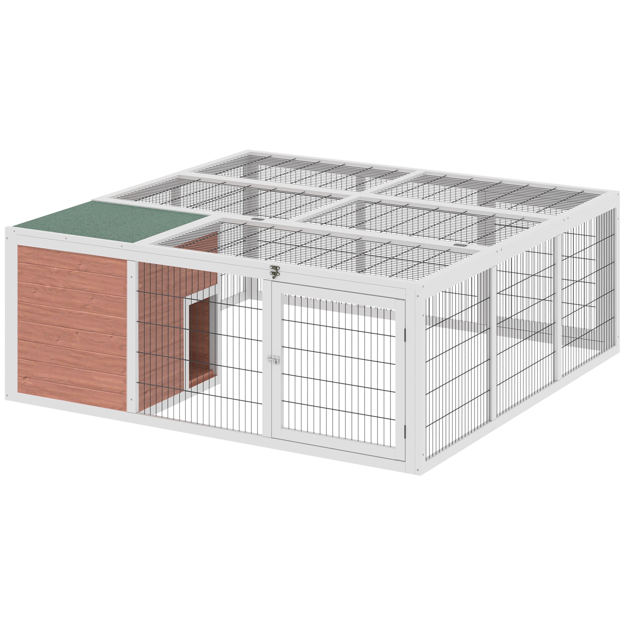PawHut 64" Outdoor Rabbit Hutch Playpen, Wooden Tortoise House Habitat, Bunny Cage with Run and Enclosed Cover Indoor