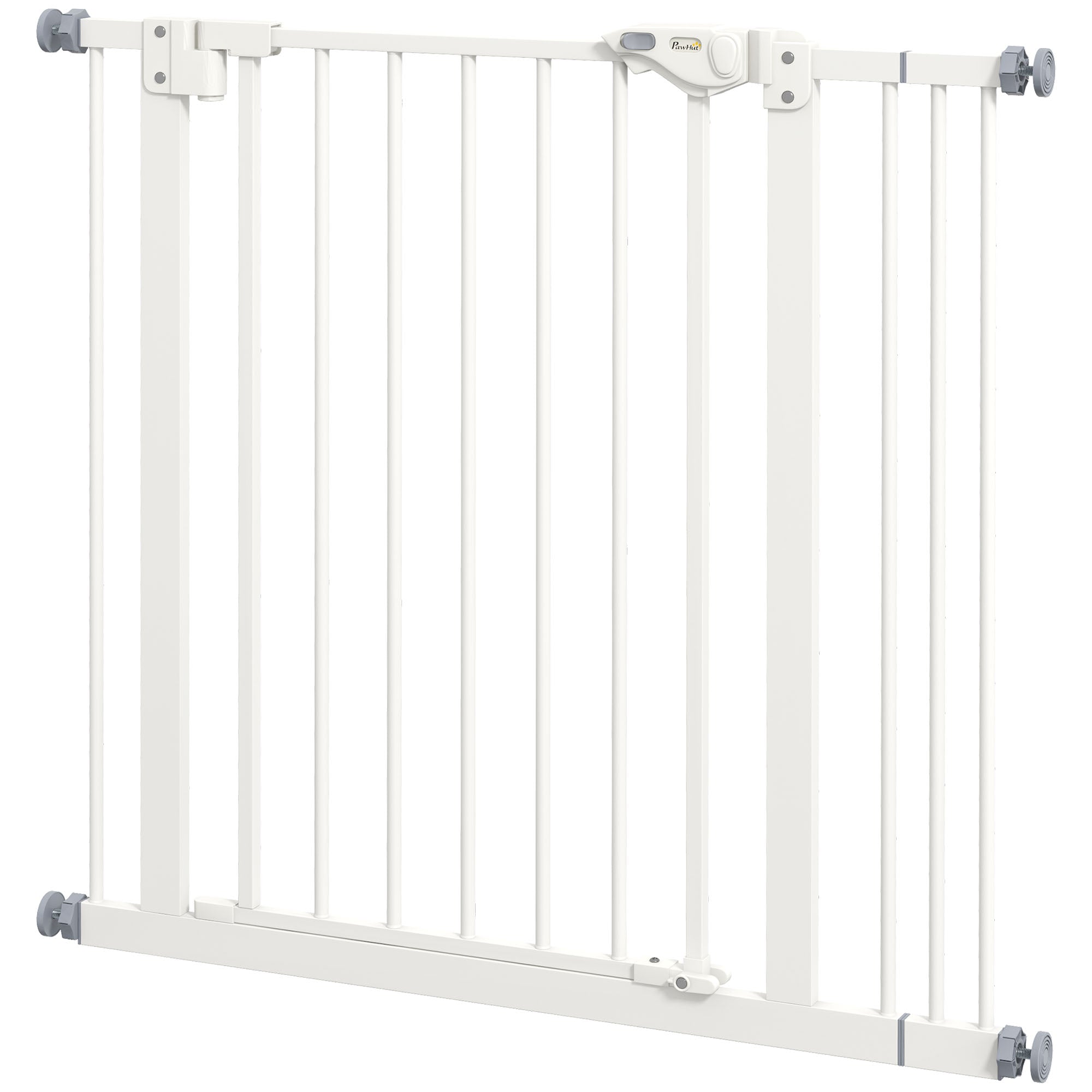 PawHut Dog Gate Stair Gate Pressure Fit Pets Barrier Auto Close for Doorway Hallway, 74-87cm Wide Adjustable, White