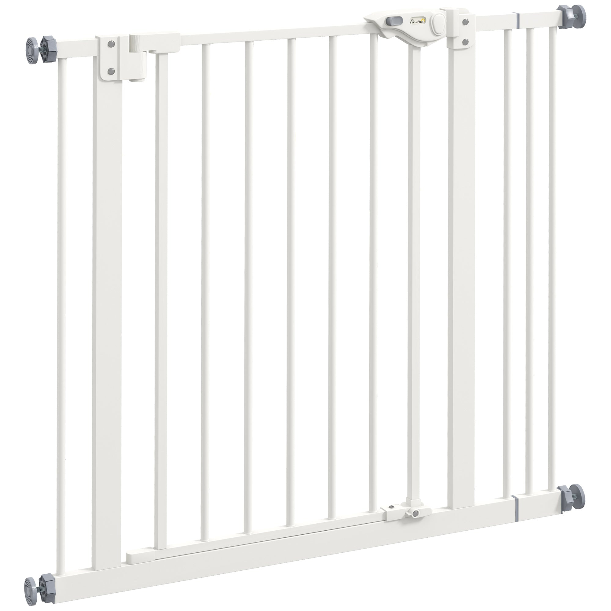 PawHut Dog Gate Stair Gate Pressure Fit Pets Barrier Auto Close for Doorway Hallway, 74-87cm Wide Adjustable, White