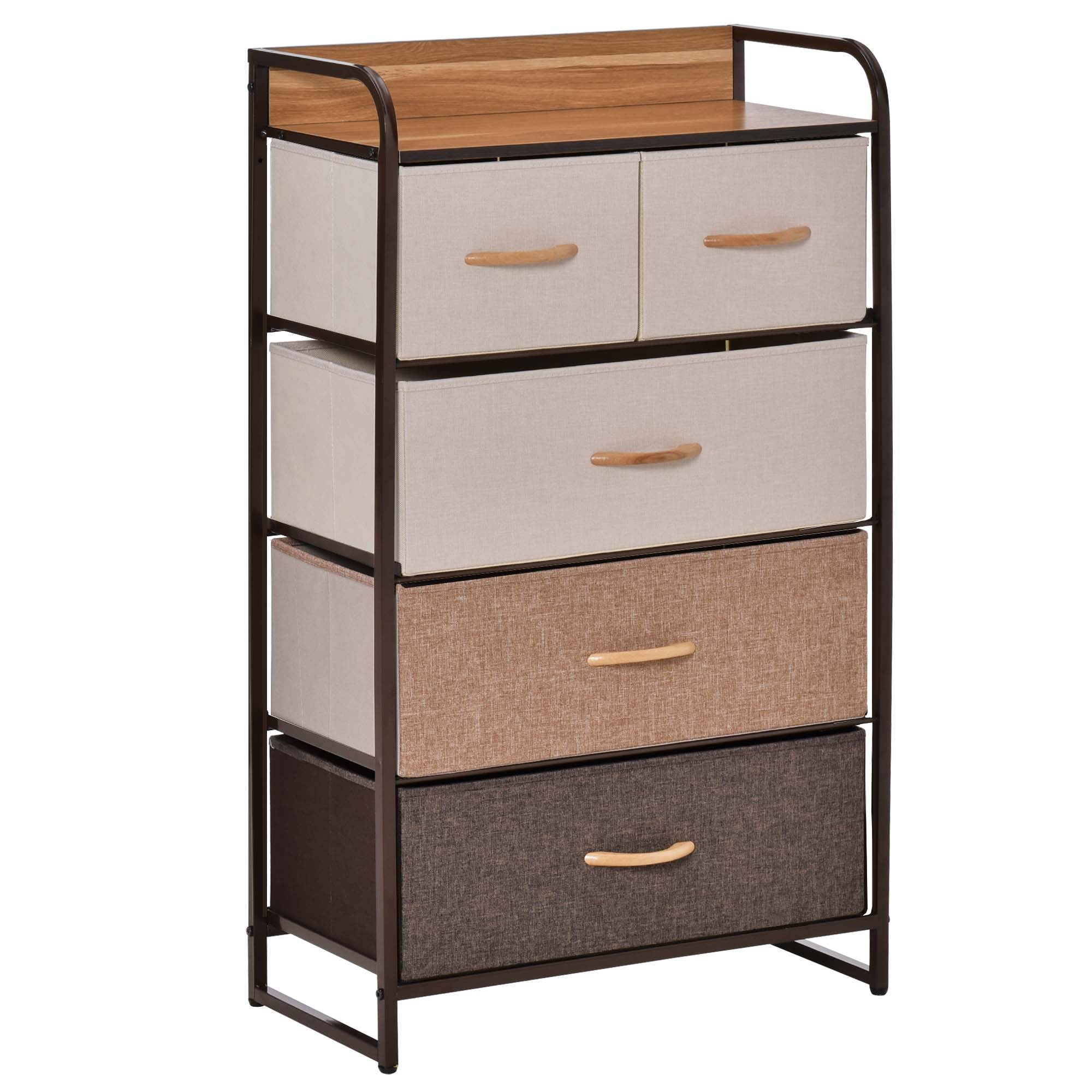 HOMCOM Dresser for Bedroom with 5 Drawers, Chest of Drawers with Metal Frame, Fabric Dresser for Living Room, Entryway, Hallway, Multi-Coloured