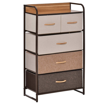 HOMCOM Dresser for Bedroom with 5 Drawers, Chest of Drawers with Metal Frame, Fabric Dresser for Living Room, Entryway, Hallway, Multi-Coloured