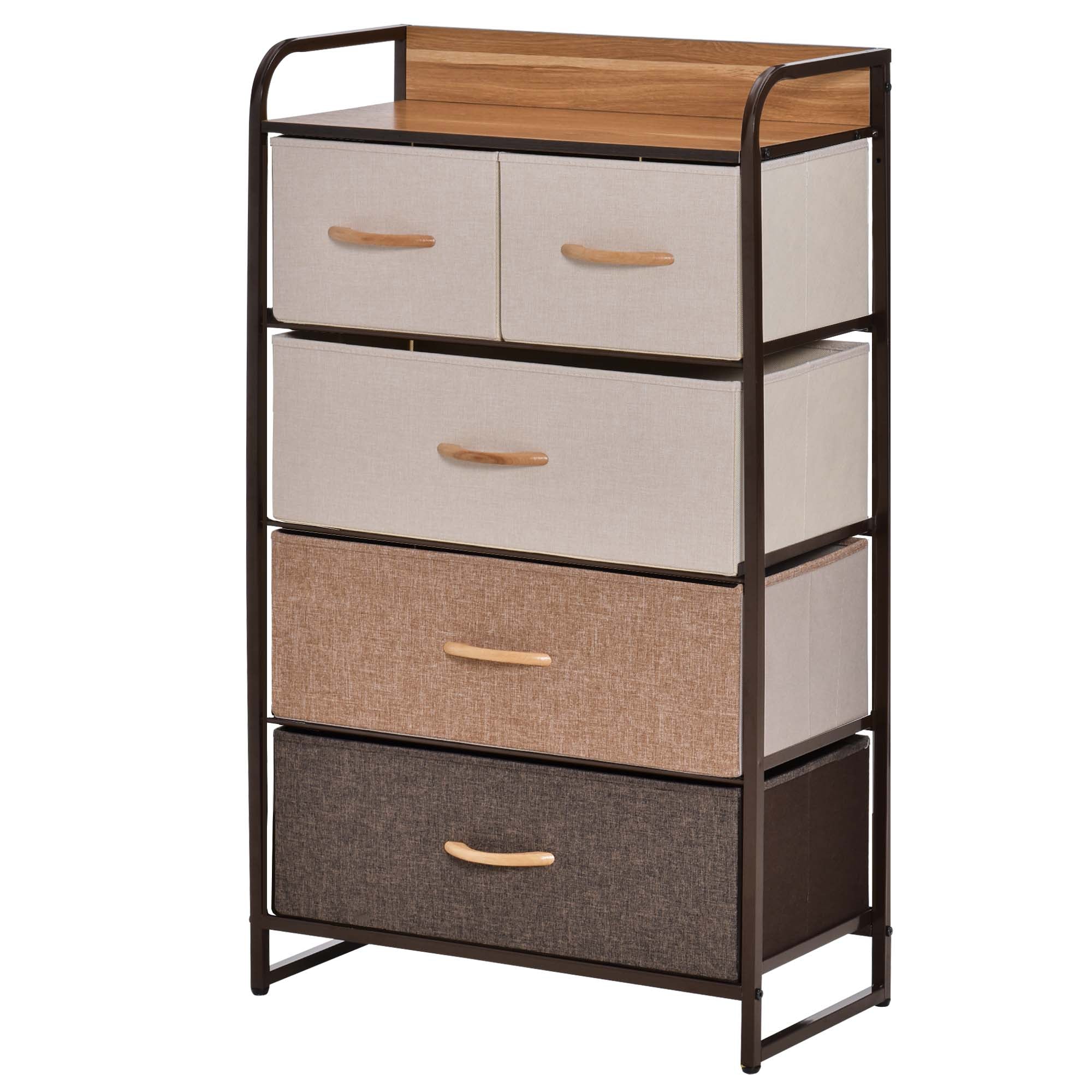 HOMCOM Dresser for Bedroom with 5 Drawers, Chest of Drawers with Metal Frame, Fabric Dresser for Living Room, Entryway, Hallway, Multi-Coloured