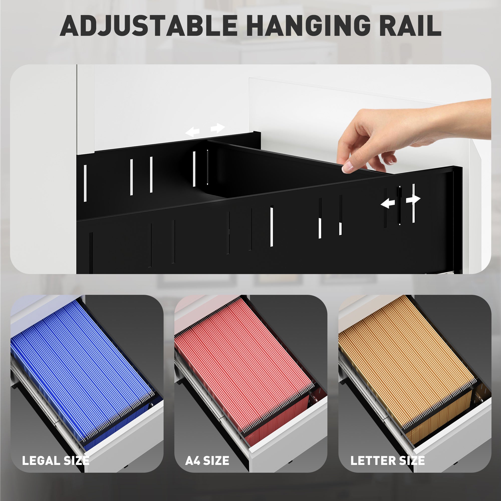 Vinsetto 3 Drawer Vertical File Cabinet with Lock, Steel Filing Cabinet with Wheels and Hanging Bar for A4 Legal and Letter Size Files, Printer Stand with Pre-Assembled Body, White