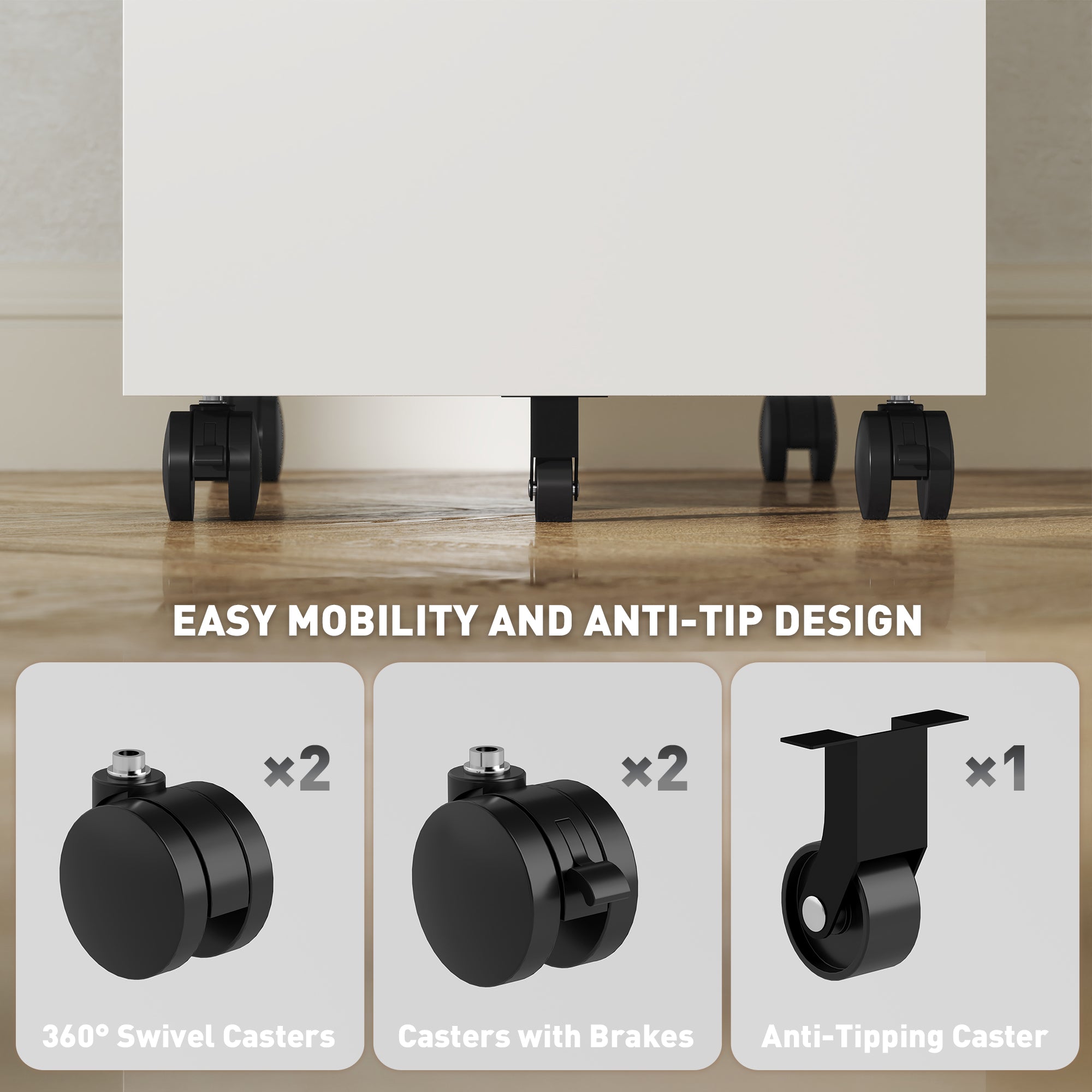 Vinsetto 3 Drawer Vertical File Cabinet with Lock, Steel Filing Cabinet with Wheels and Hanging Bar for A4 Legal and Letter Size Files, Printer Stand with Pre-Assembled Body, White