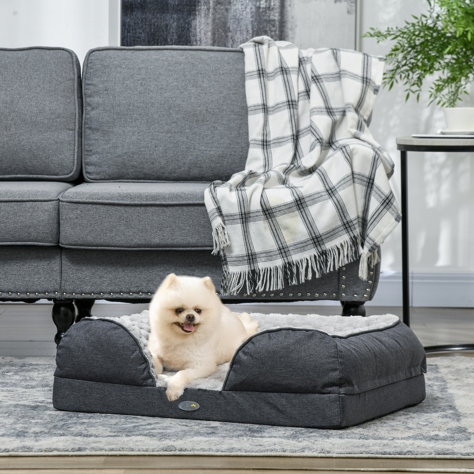 PawHut Dog Sofa Bed Pet Bed Dog Mattress with Removable Washable Cover, Anti-Slip Bottom, for Small Sized Dogs, 70L x 50W x 18Hcm - Charcoal Grey