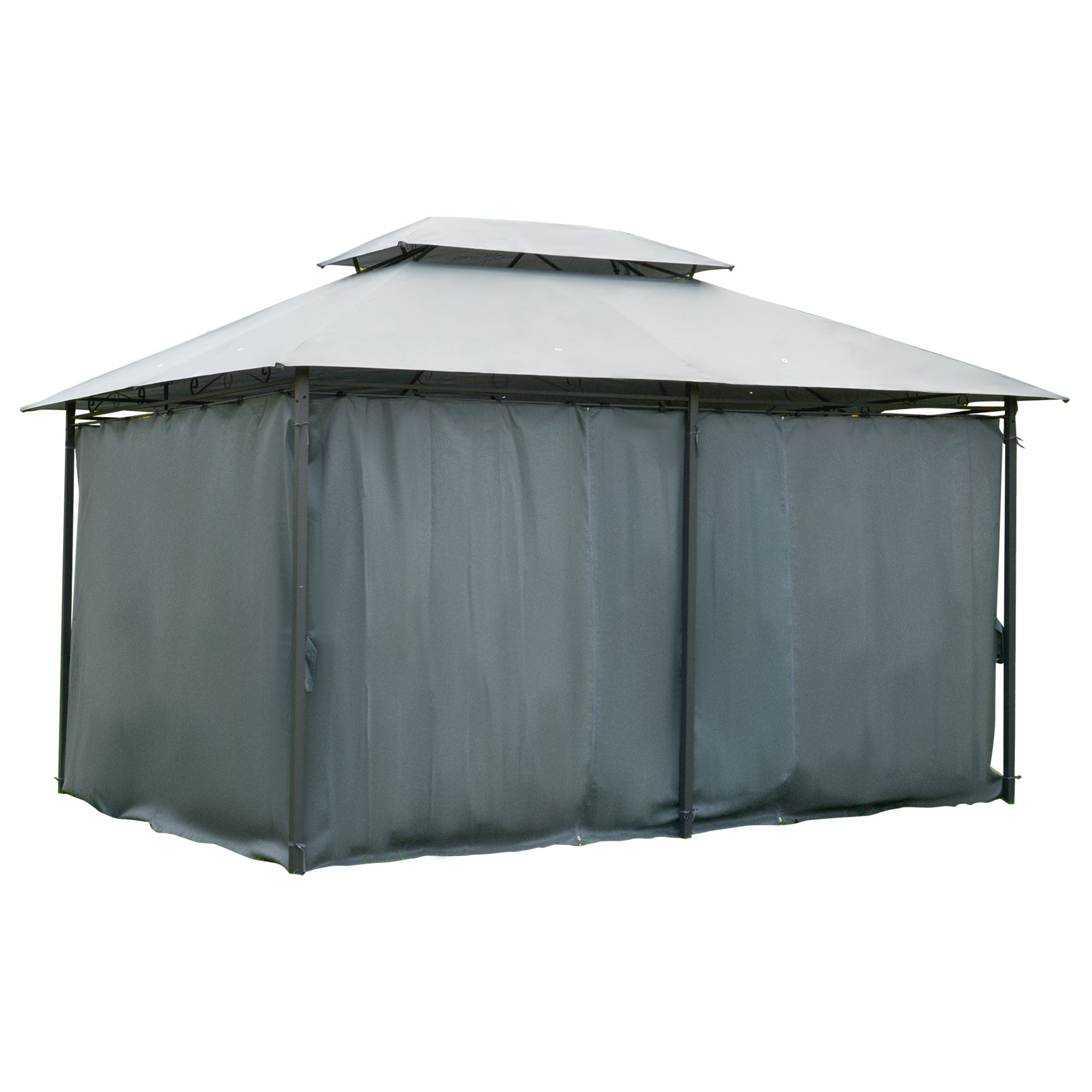 Outsunny 10' x 13' Patio Gazebo, Outdoor 2-Tiers Garden Canopy Yard Sunshade Shelter with Curtains, Grey