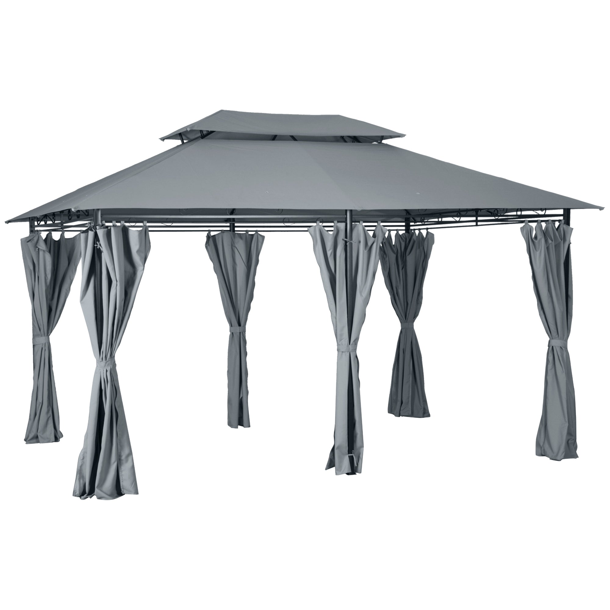 Outsunny 10' x 13' Patio Gazebo, Outdoor 2-Tiers Garden Canopy Yard Sunshade Shelter with Curtains, Grey