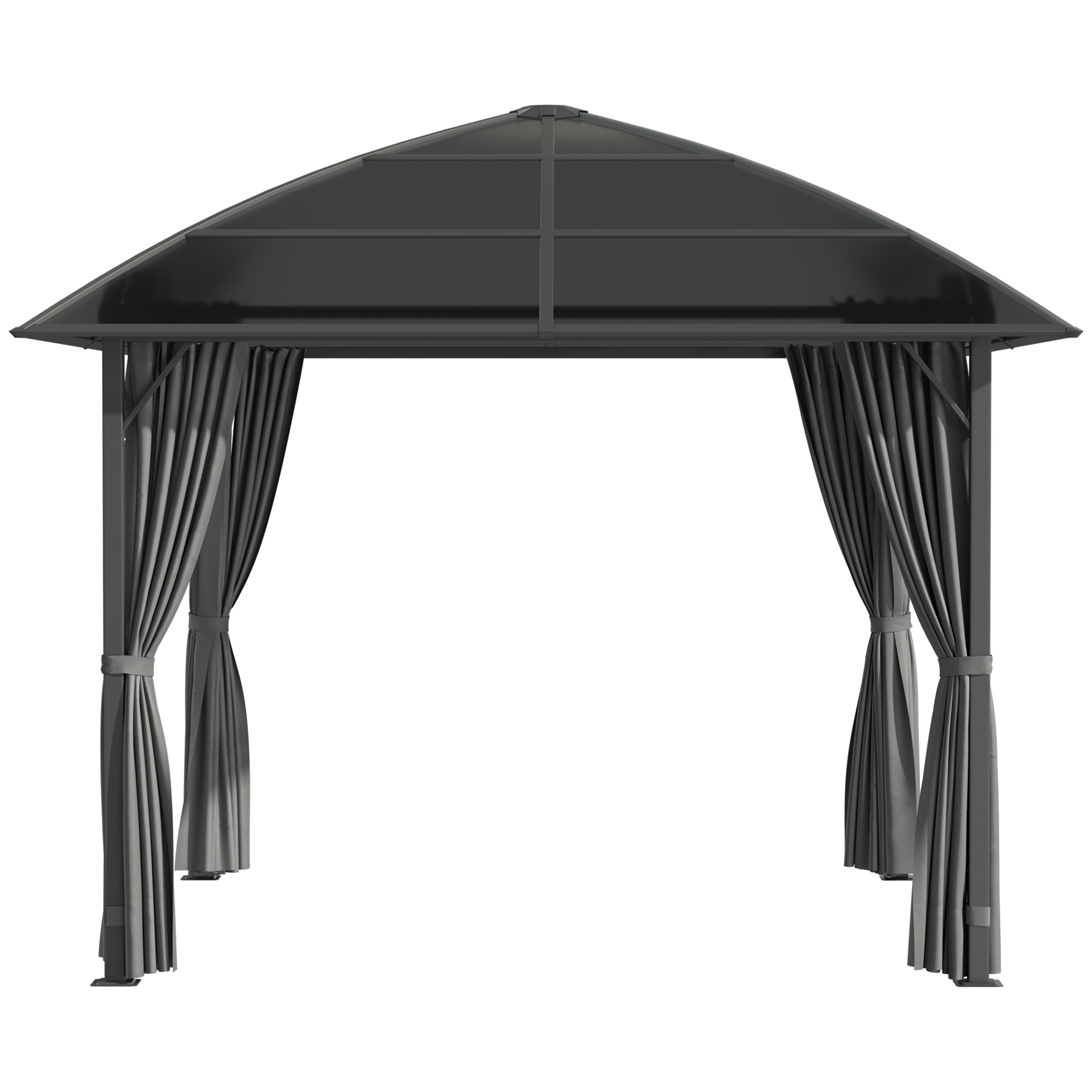 Outsunny 10' x 10' Outdoor Gazebo Canopy, Hardtop Gazebo with UV60+ Polycarbonate Roof, Steel Frame, Central Hook, and Curtains, for Garden, Lawn, Backyard, Deck, Dark Grey