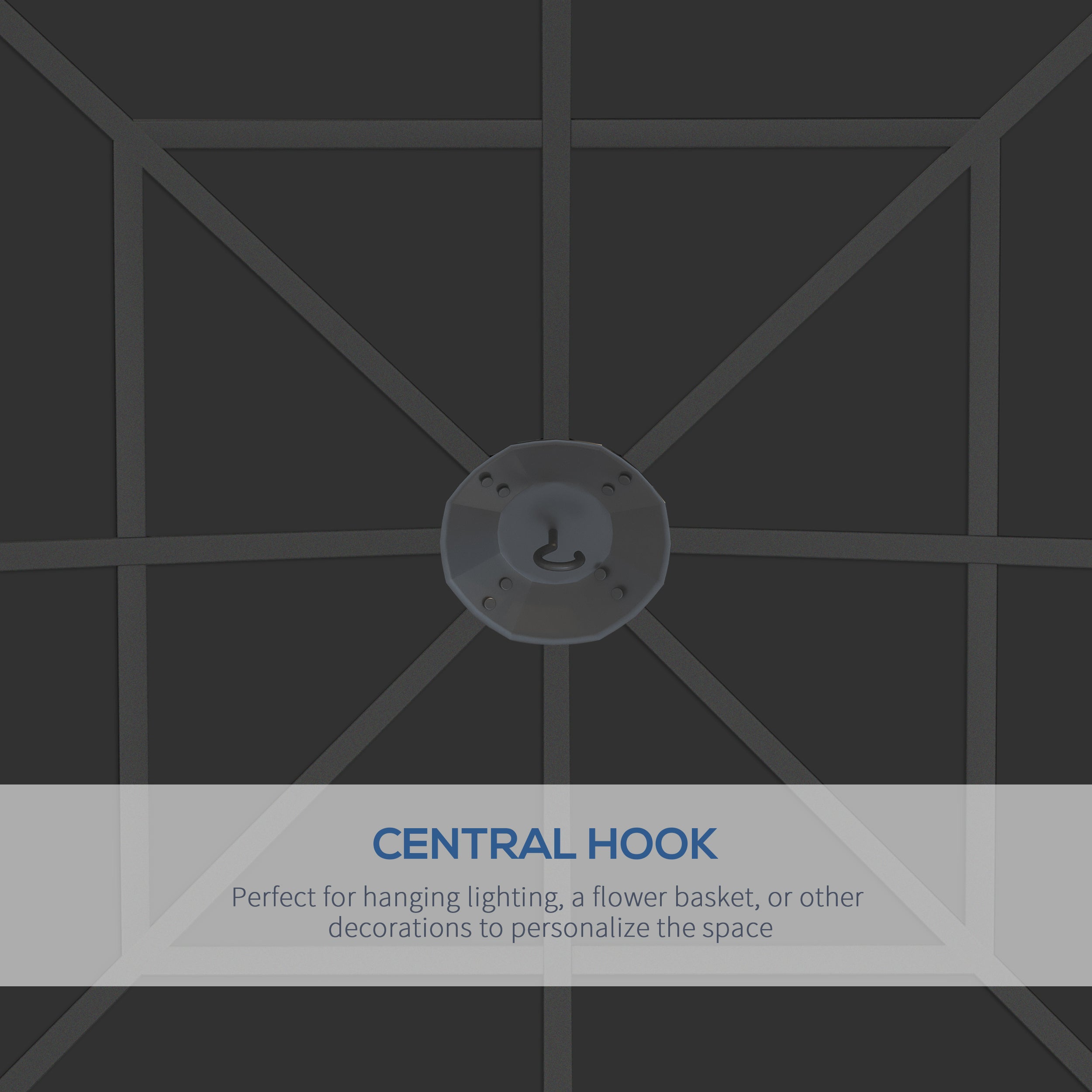 Outsunny 10' x 10' Outdoor Gazebo Canopy, Hardtop Gazebo with UV60+ Polycarbonate Roof, Steel Frame, Central Hook, and Curtains, for Garden, Lawn, Backyard, Deck, Dark Grey