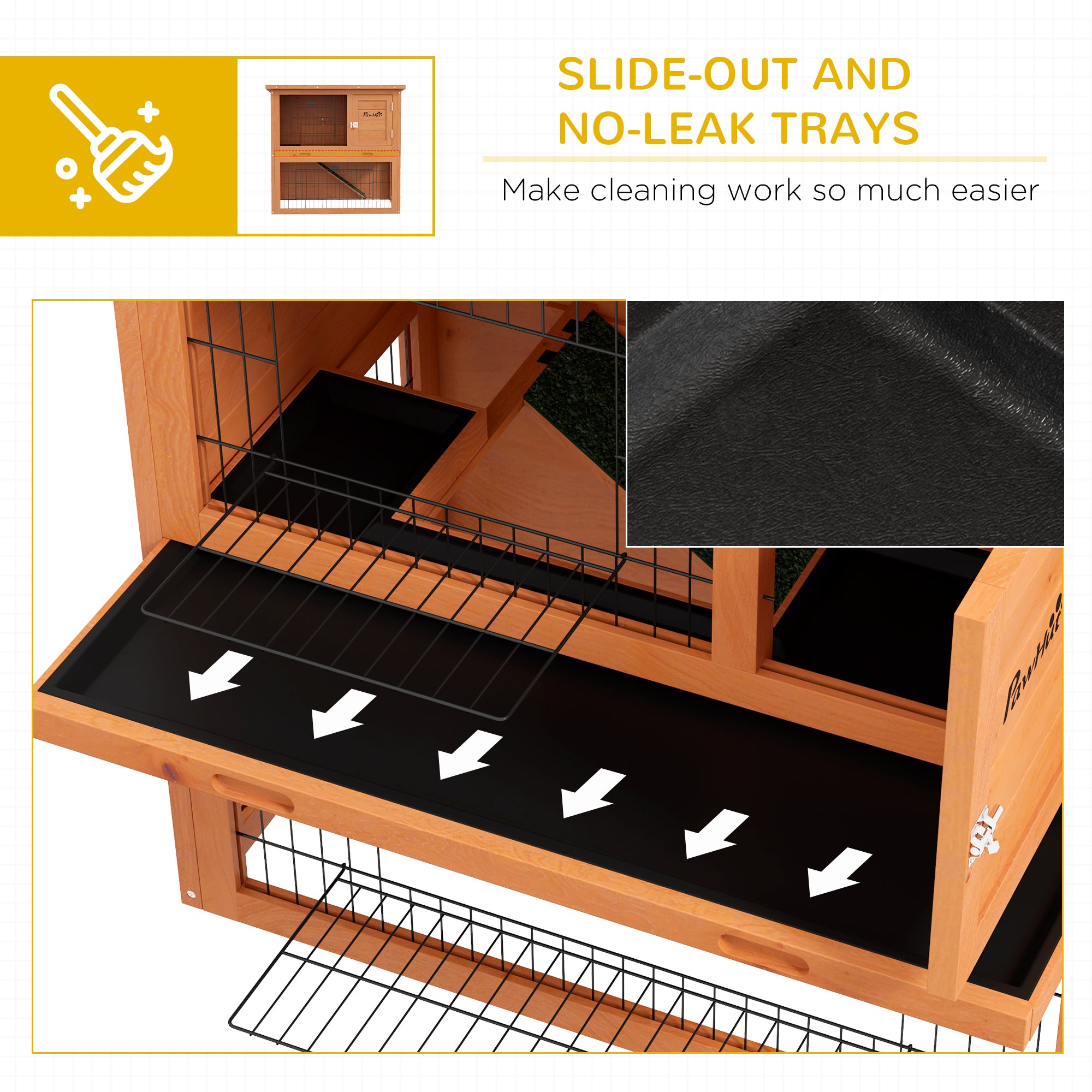PawHut Rabbit Hutch Guinea Pig Hutch Wooden with No-Leak Tray, Asphalt Roof, Antiseptic Wood Outdoor for 1-2 Rabbits 85 x 50 x 80cm - Orange