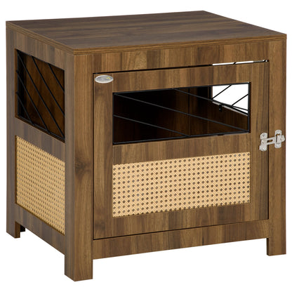 PawHut Dog Crate Furniture with Cushion, Wooden Dog Kennel End Table with Lockable Door, for Miniature Dogs, Indoor, Walnut