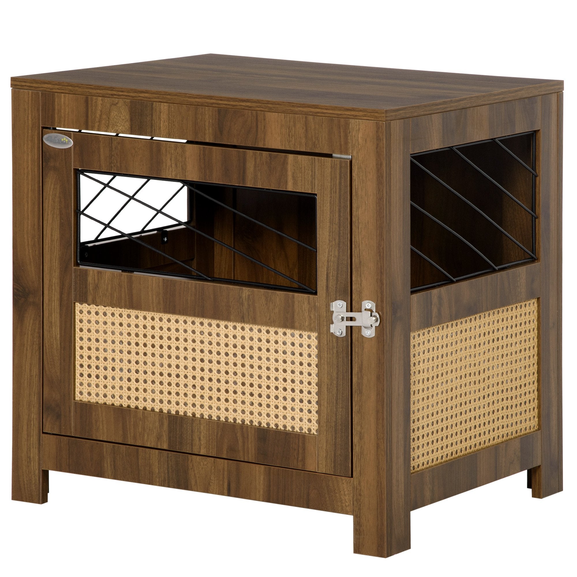 PawHut Dog Crate Furniture with Cushion, Wooden Dog Kennel End Table with Lockable Door, for Miniature Dogs, Indoor, Walnut
