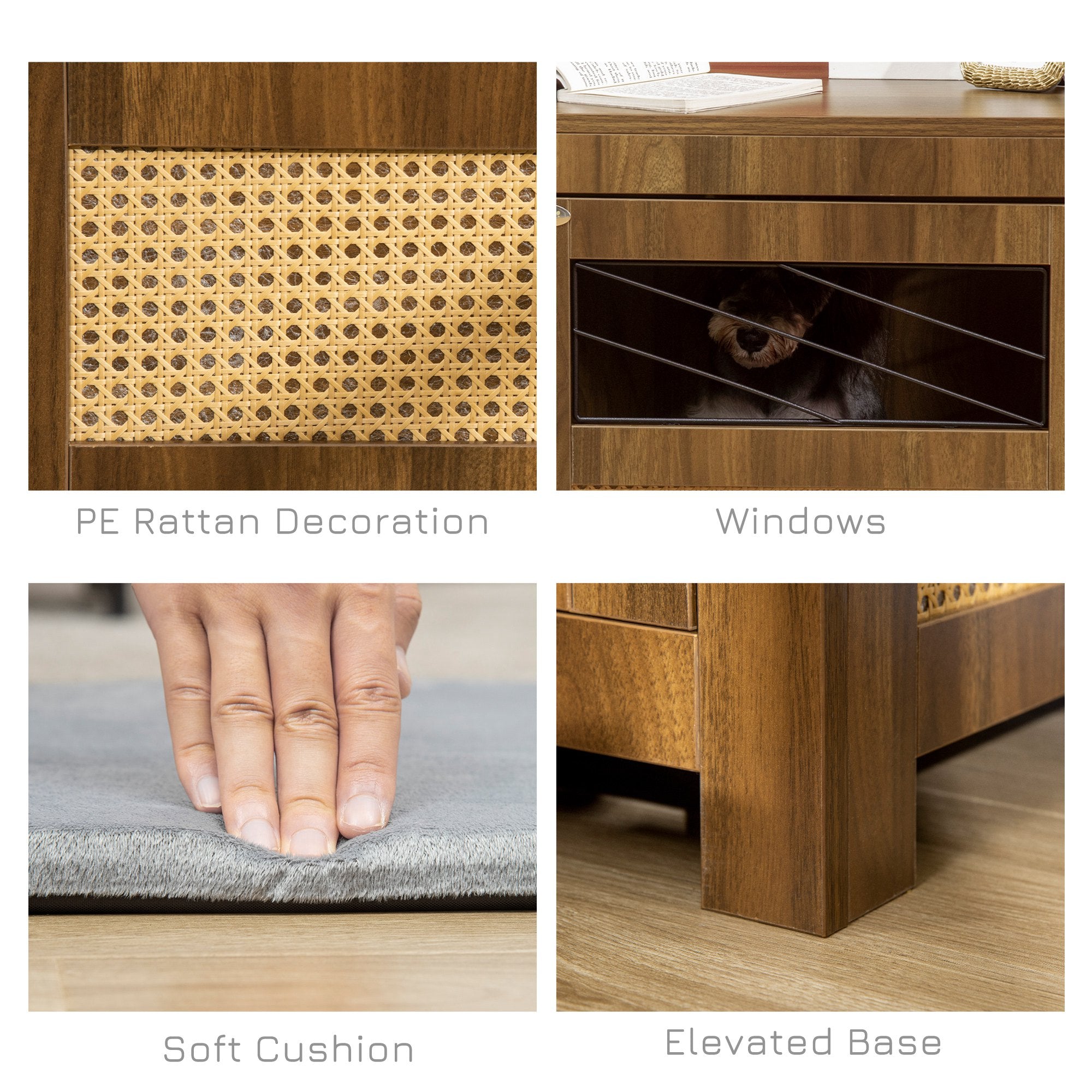 PawHut Dog Crate Furniture with Cushion, Wooden Dog Kennel End Table with Lockable Door, for Miniature Dogs, Indoor, Walnut