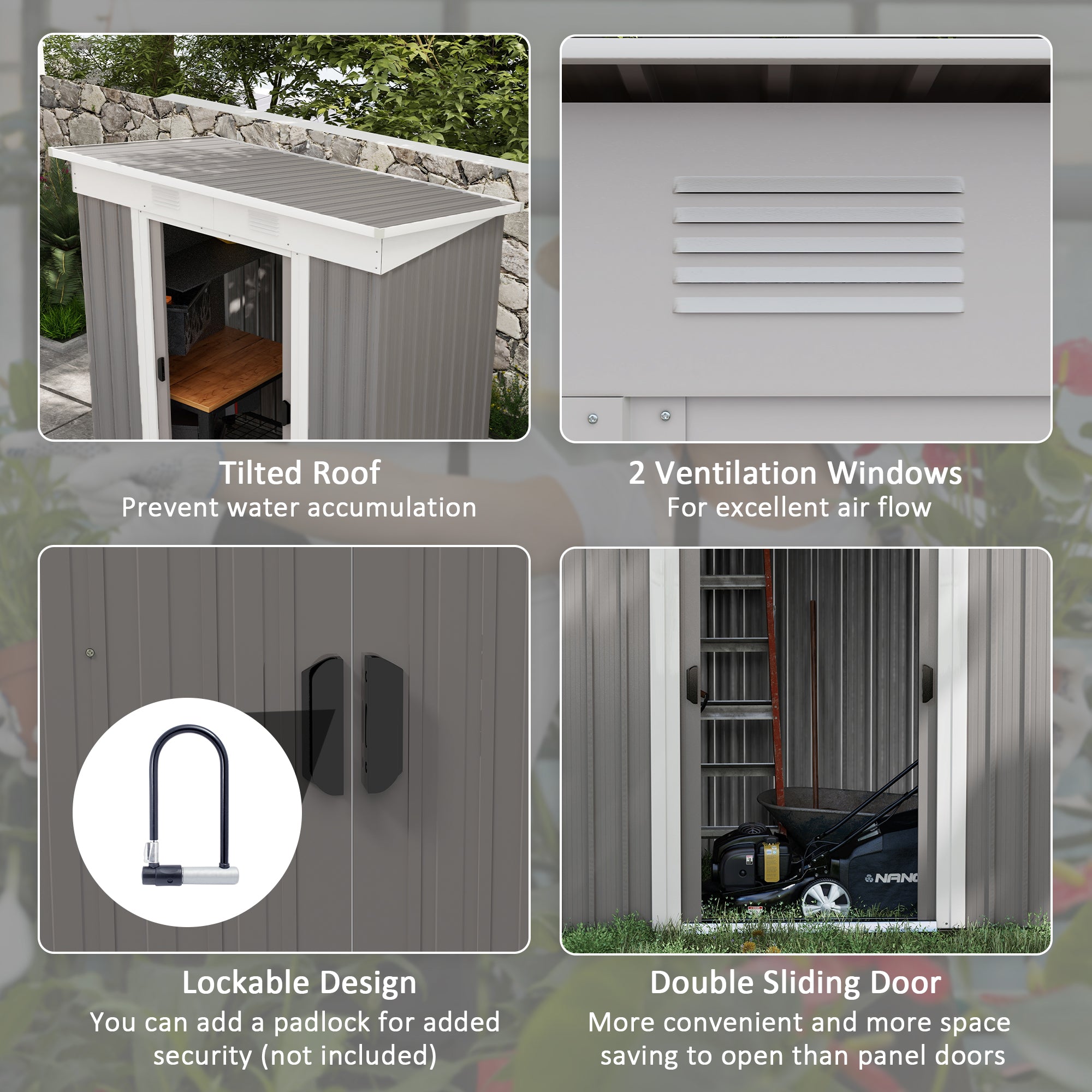 Outsunny 6' x 4' Outdoor Storage Shed, Metal Garden Tool Storage House Organizer with Lockable Sliding Doors and Vents for Backyard Patio Lawn, Light Grey