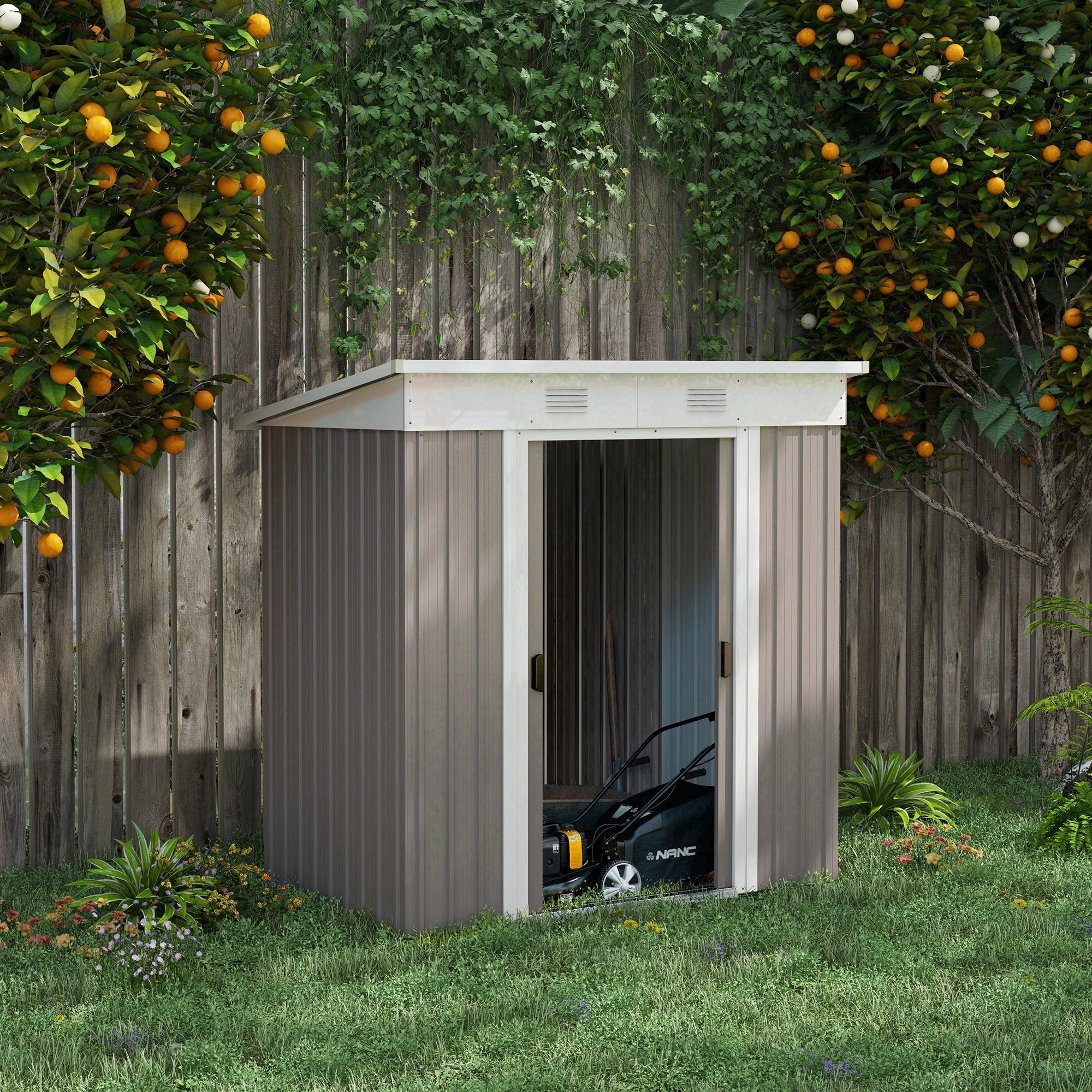 Outsunny 6' x 4' Outdoor Storage Shed, Metal Garden Tool Storage House Organizer with Lockable Sliding Doors and Vents for Backyard Patio Lawn, Light Grey