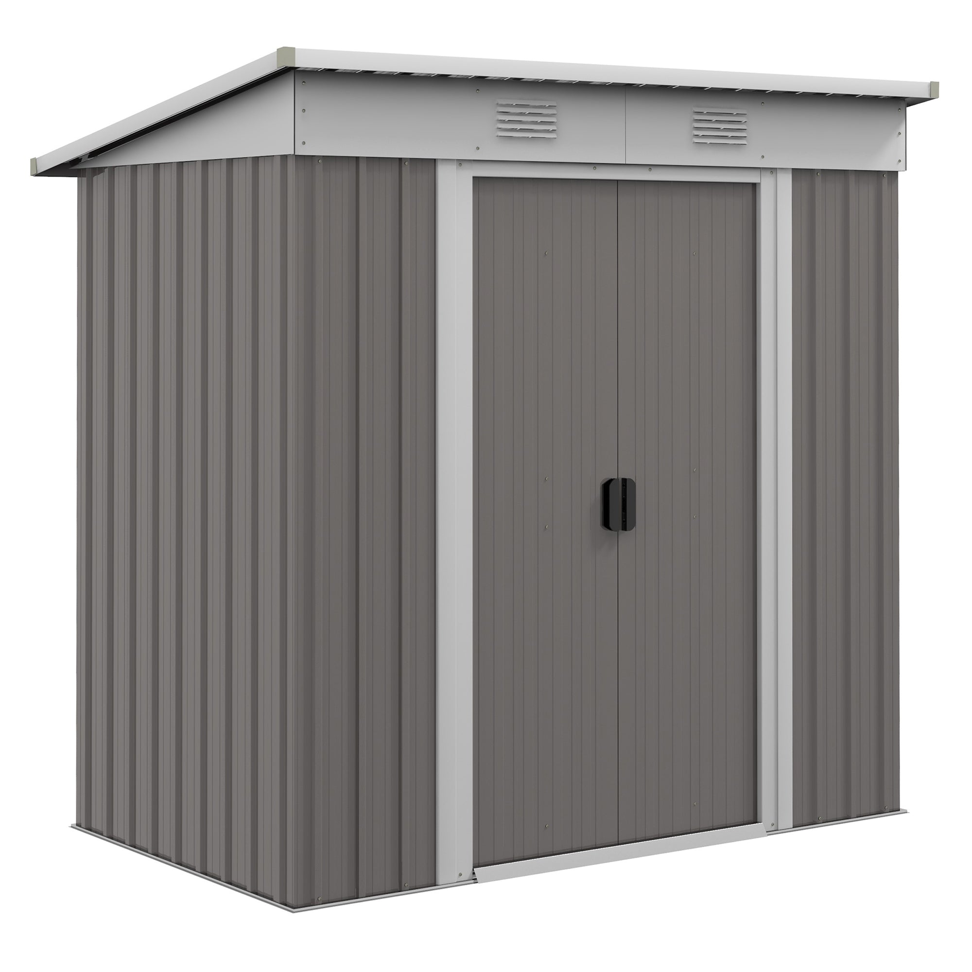 Outsunny 6' x 4' Outdoor Storage Shed, Metal Garden Tool Storage House Organizer with Lockable Sliding Doors and Vents for Backyard Patio Lawn, Light Grey