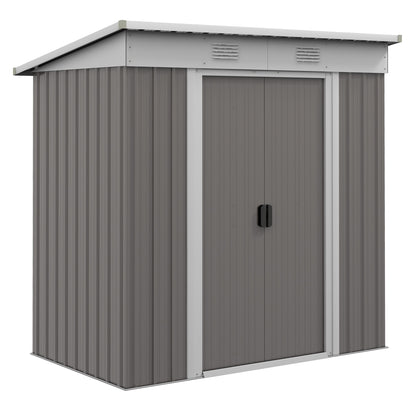 Outsunny 6' x 4' Outdoor Storage Shed, Metal Garden Tool Storage House Organizer with Lockable Sliding Doors and Vents for Backyard Patio Lawn, Light Grey