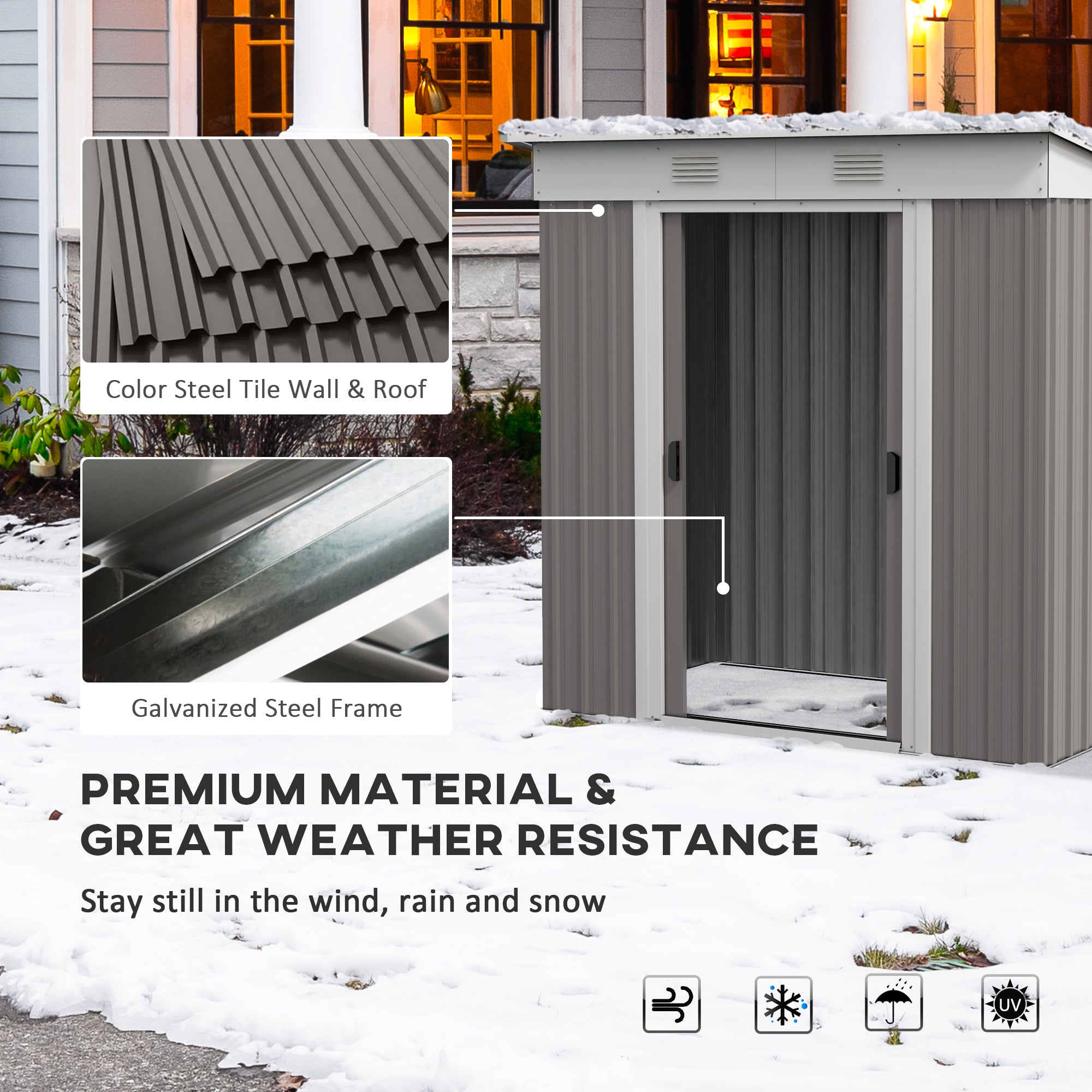 Outsunny 6' x 4' Outdoor Storage Shed, Metal Garden Tool Storage House Organizer with Lockable Sliding Doors and Vents for Backyard Patio Lawn, Light Grey