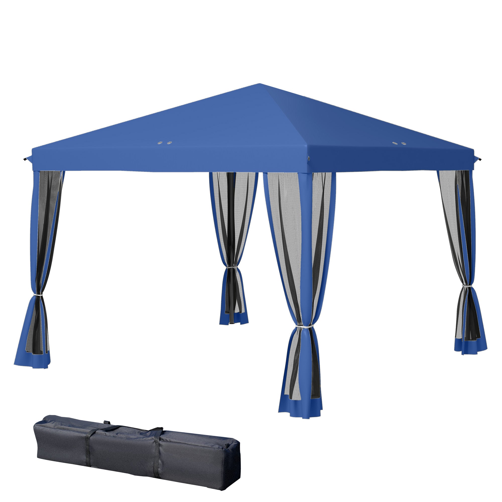 Outsunny 10' x 10' Pop Up Canopy Tent Gazebo with Removable Mesh Sidewall Netting, Carry Bag for Backyard Patio Outdoor, Blue