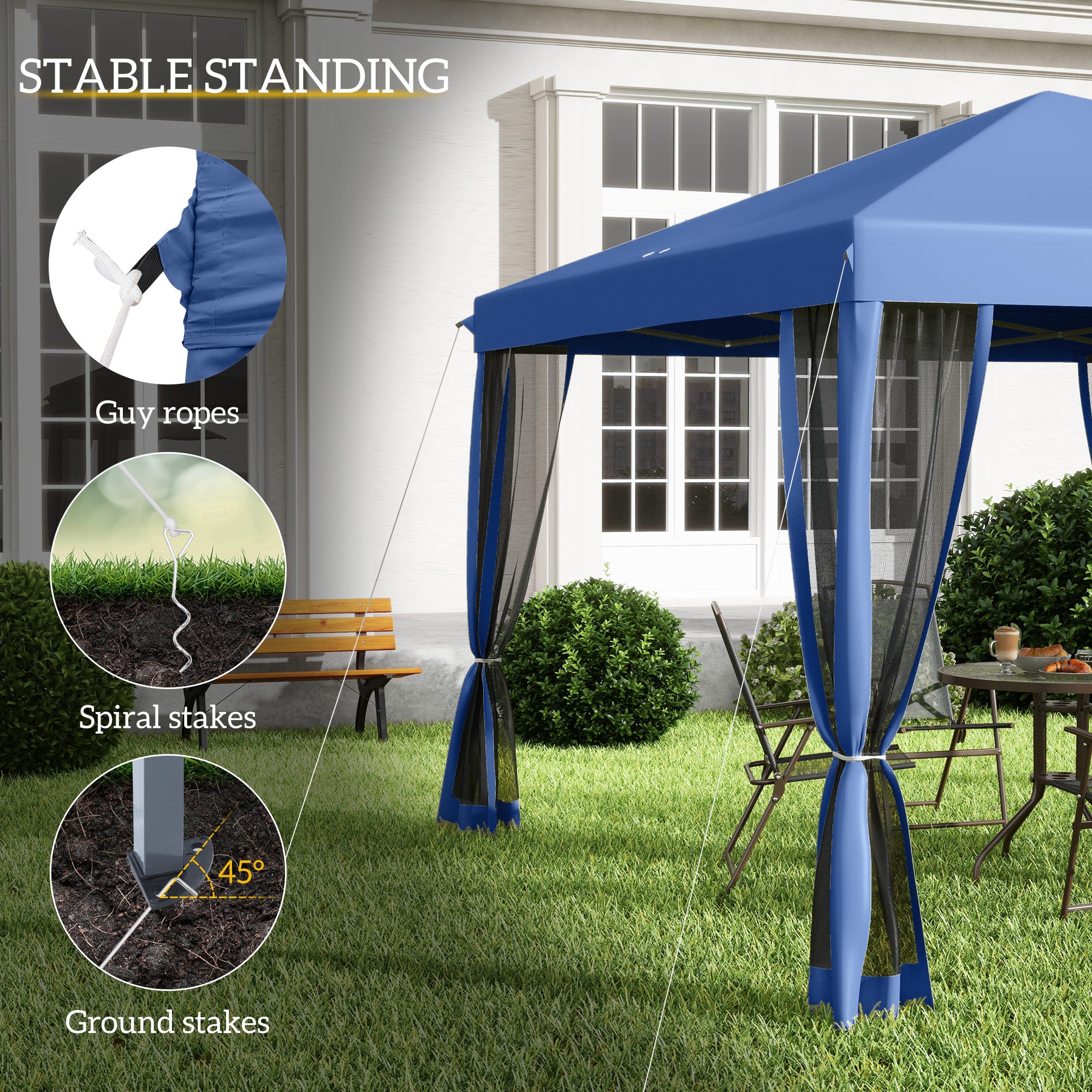 Outsunny 10' x 10' Pop Up Canopy Tent Gazebo with Removable Mesh Sidewall Netting, Carry Bag for Backyard Patio Outdoor, Blue