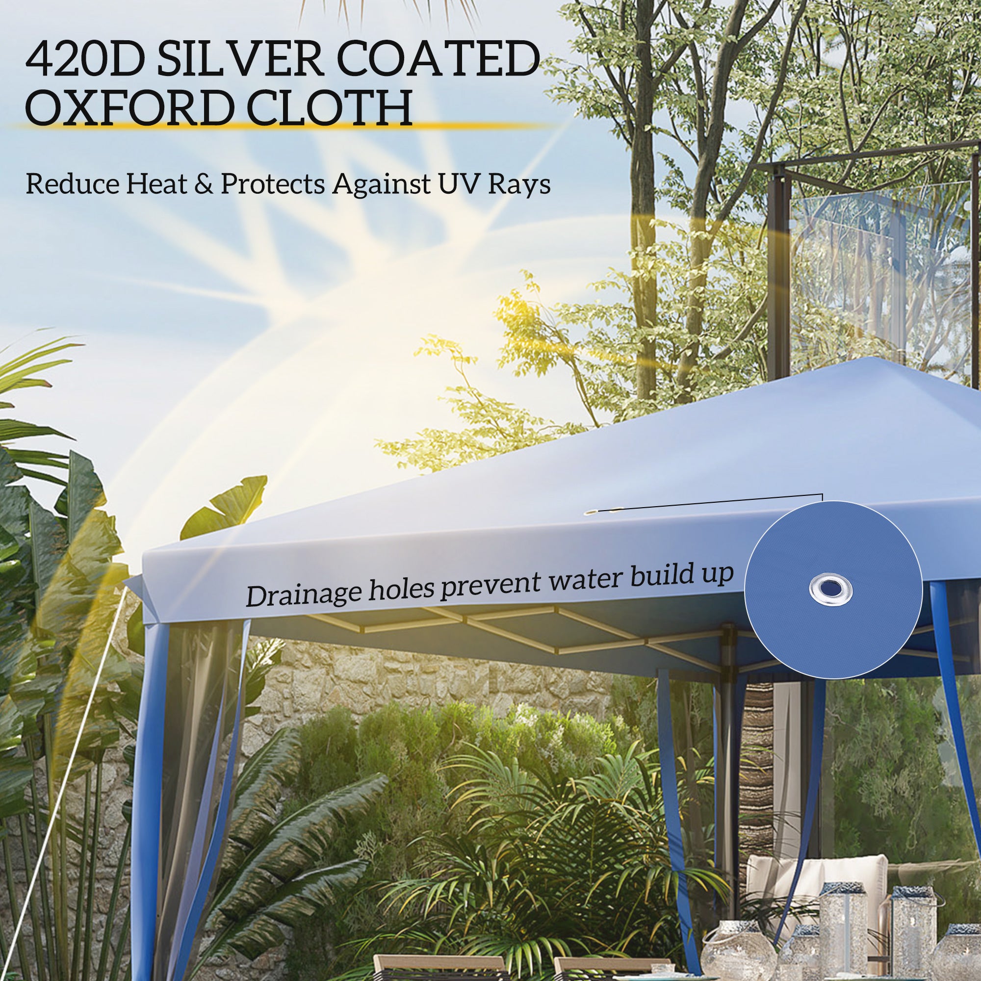 Outsunny 10' x 10' Pop Up Canopy Tent Gazebo with Removable Mesh Sidewall Netting, Carry Bag for Backyard Patio Outdoor, Blue