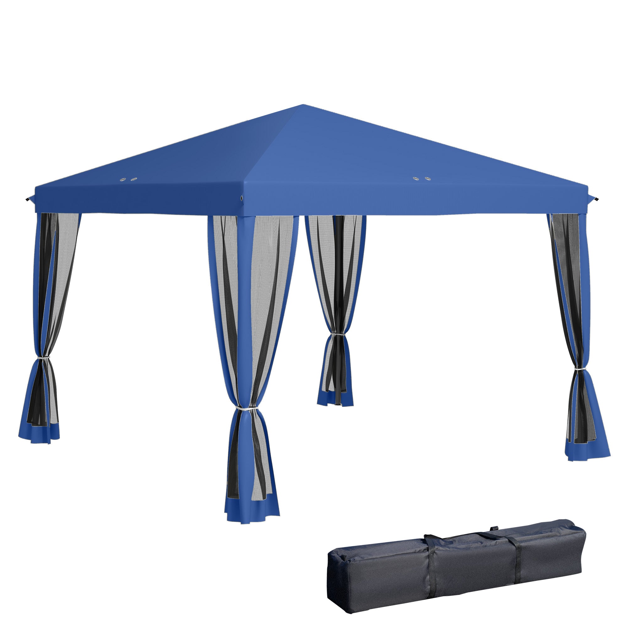 Outsunny 10' x 10' Pop Up Canopy Tent Gazebo with Removable Mesh Sidewall Netting, Carry Bag for Backyard Patio Outdoor, Blue