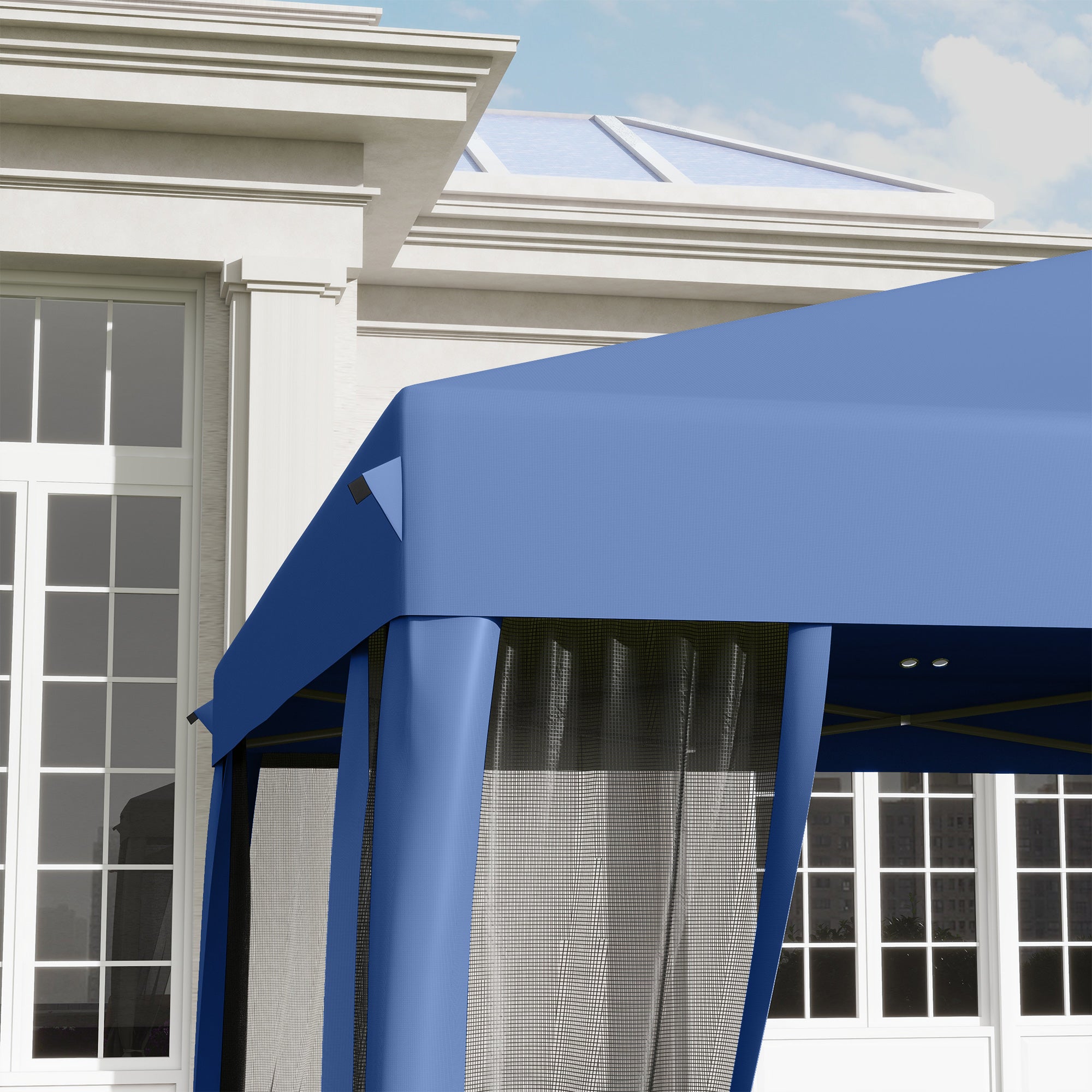 Outsunny 10' x 10' Pop Up Canopy Tent Gazebo with Removable Mesh Sidewall Netting, Carry Bag for Backyard Patio Outdoor, Blue