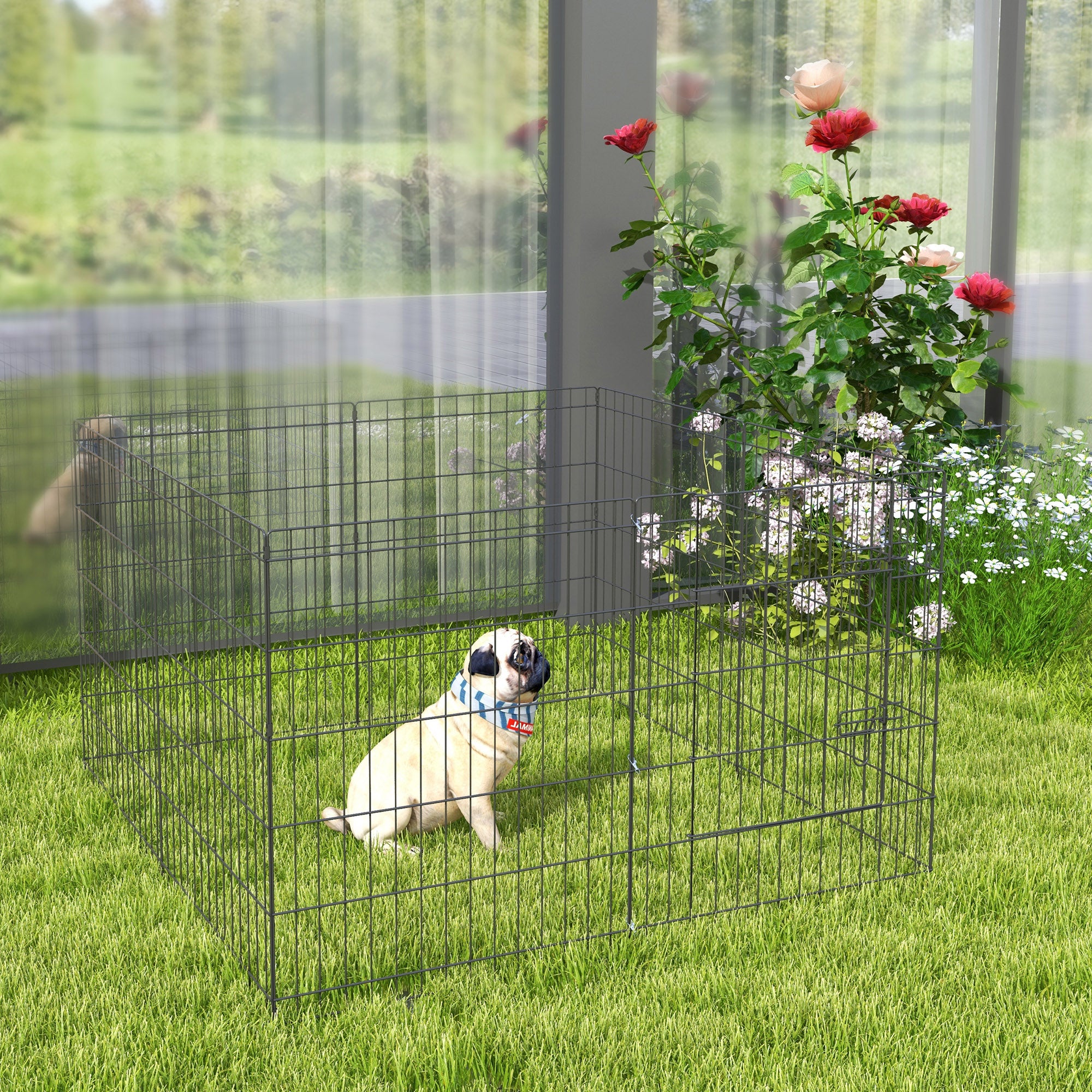 PawHut 30inch Foldable Metal Exercise Pet Playpen Backyard Dog Puppy Kennel Cage 8 Panel