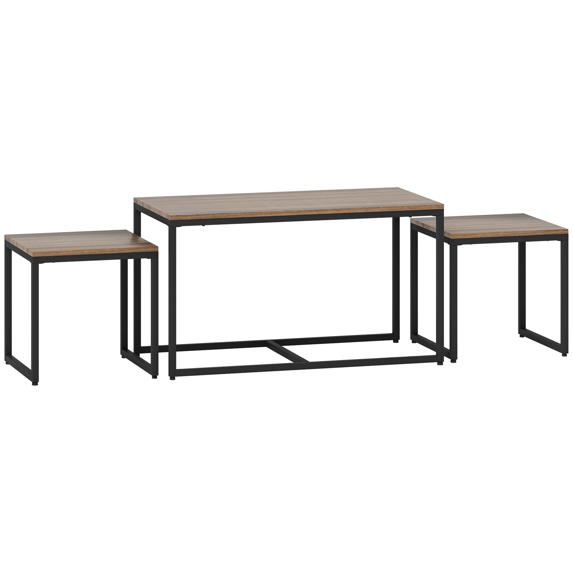 HOMCOM Nesting Coffee Table Set of 3, Modern End Tables with Black Metal Frame for Living Room Home Furniture, Brown Wood Grain