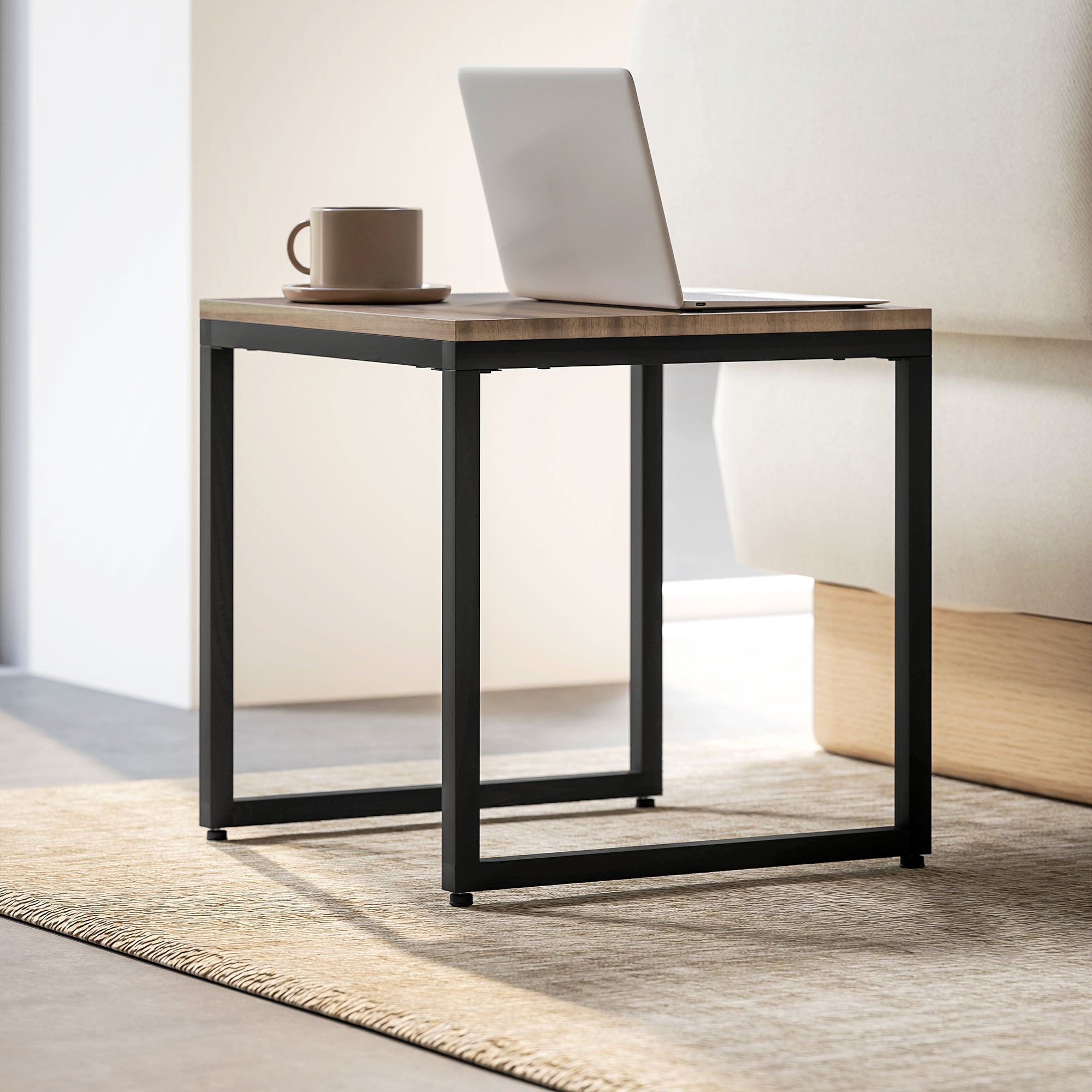 HOMCOM Nesting Coffee Table Set of 3, Modern End Tables with Black Metal Frame for Living Room Home Furniture, Brown Wood Grain