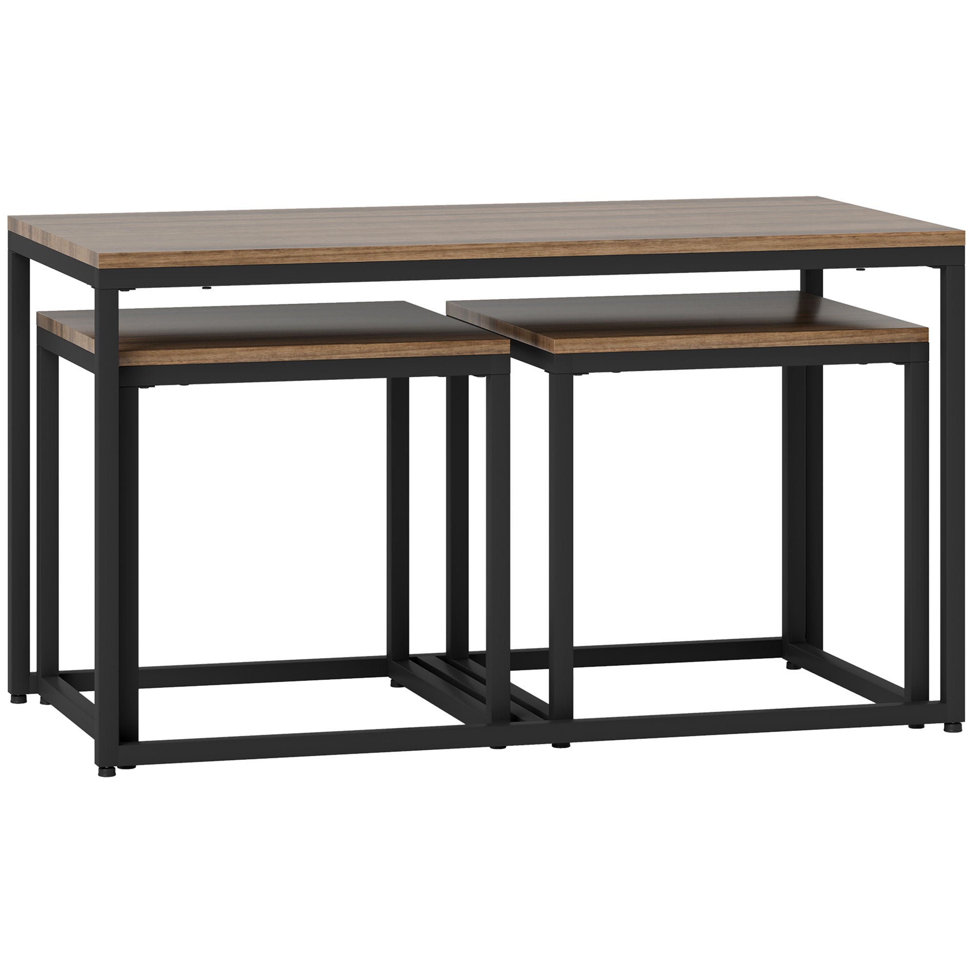 HOMCOM Nesting Coffee Table Set of 3, Modern End Tables with Black Metal Frame for Living Room Home Furniture, Brown Wood Grain