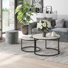 HOMCOM Nesting Tables, 31" Round Coffee Table Set of 2, Modern Side Tables for Living Room with Metal Base, Cement Grey