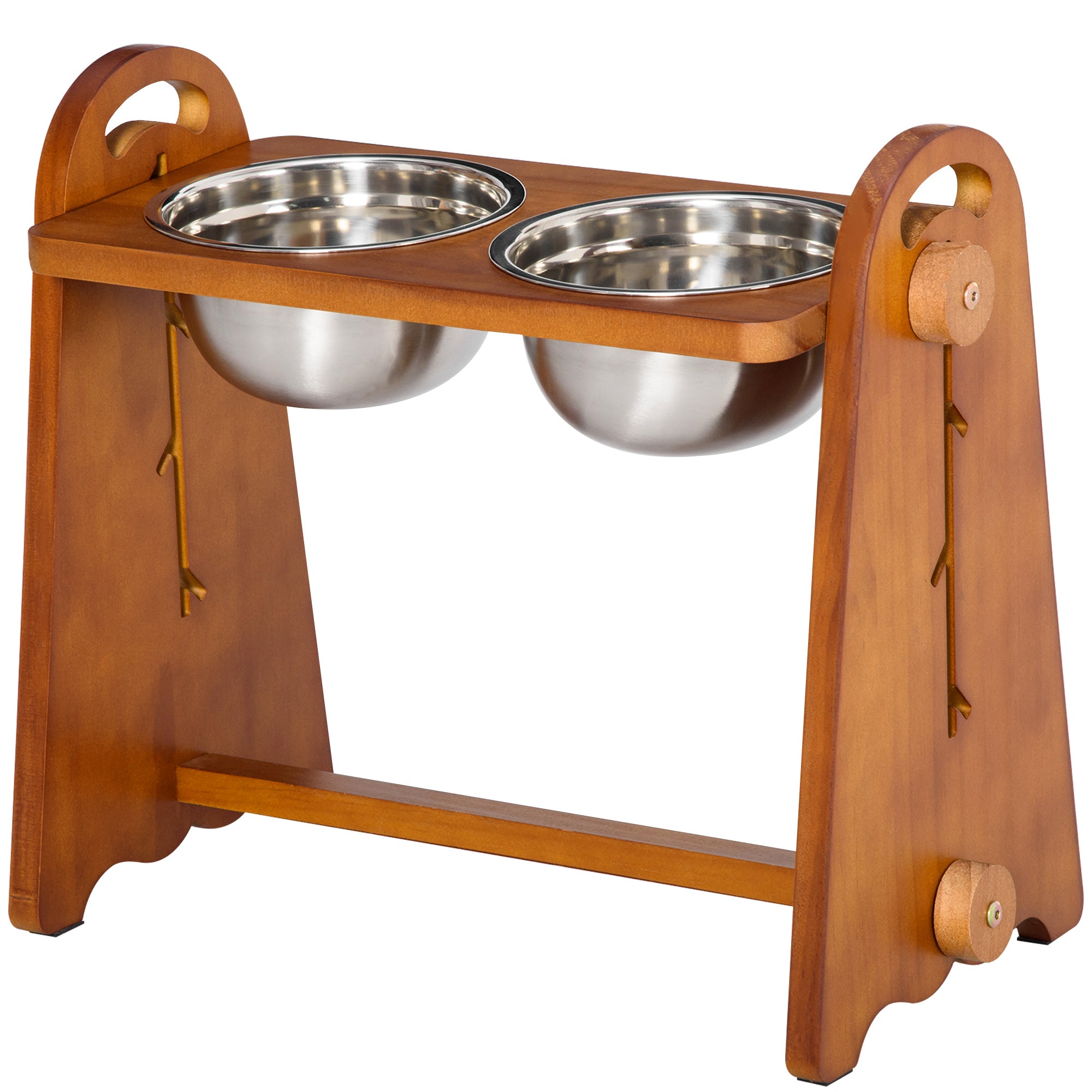 PawHut Elevated Dog Bowls Adjustable Pet Feeder Raised Dog Bowl with 2 Removable Stainless Steel Bowls for S, M, L, XL  Dogs, Brown