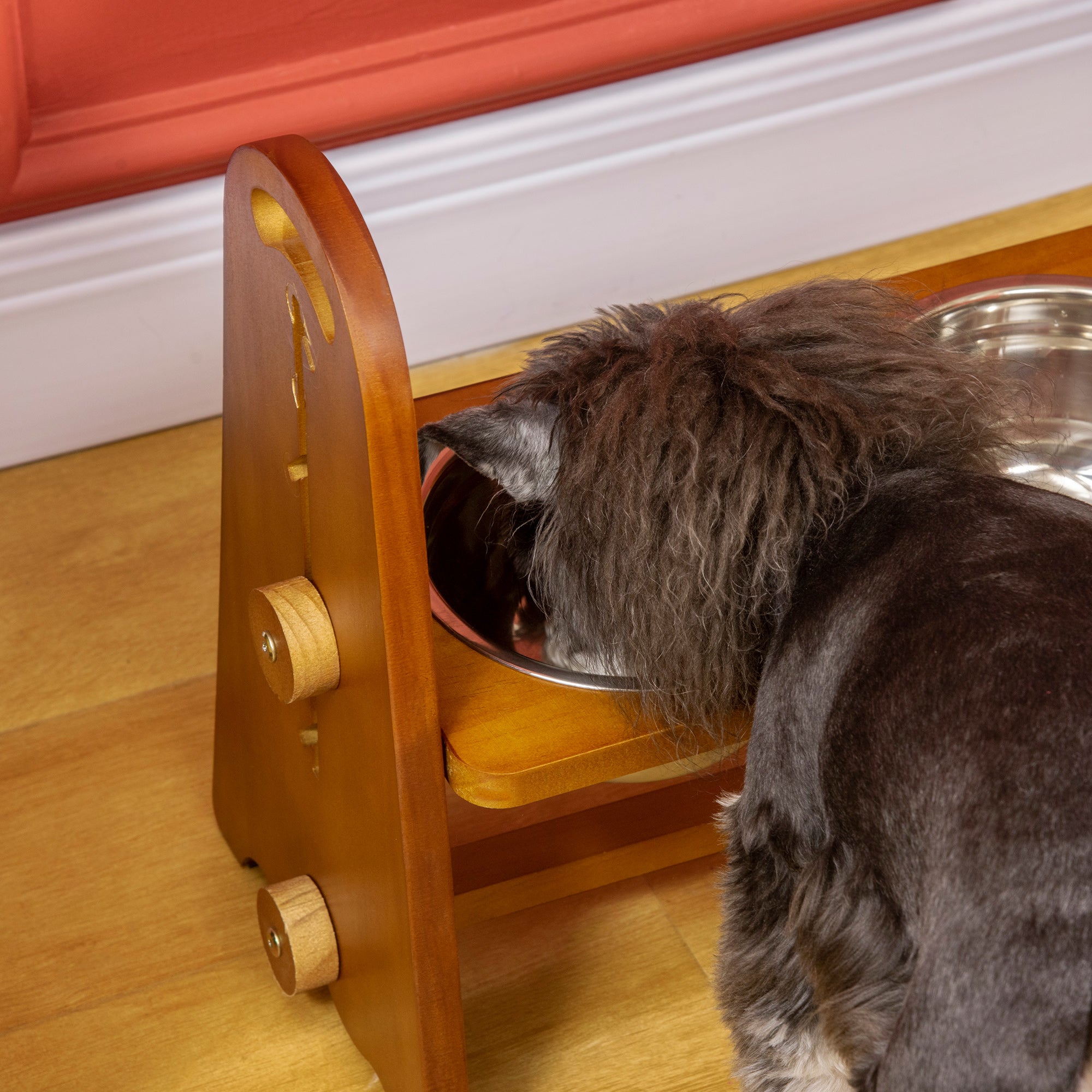 PawHut Elevated Dog Bowls Adjustable Pet Feeder Raised Dog Bowl with 2 Removable Stainless Steel Bowls for S, M, L, XL  Dogs, Brown