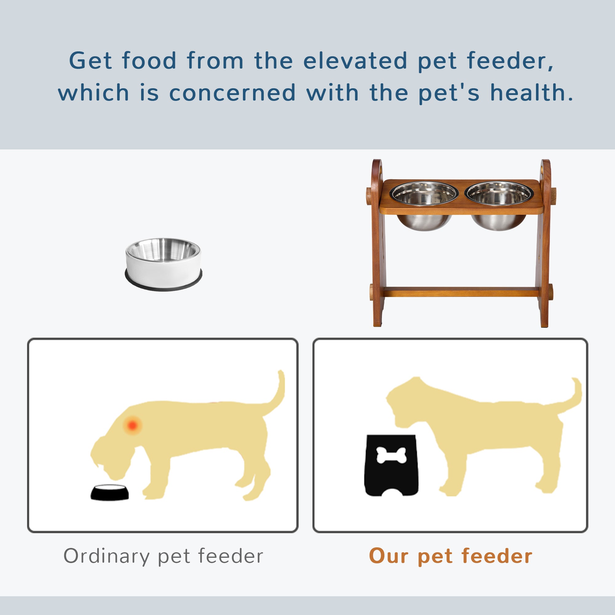 PawHut Elevated Dog Bowls Adjustable Pet Feeder Raised Dog Bowl with 2 Removable Stainless Steel Bowls for S, M, L, XL  Dogs, Brown