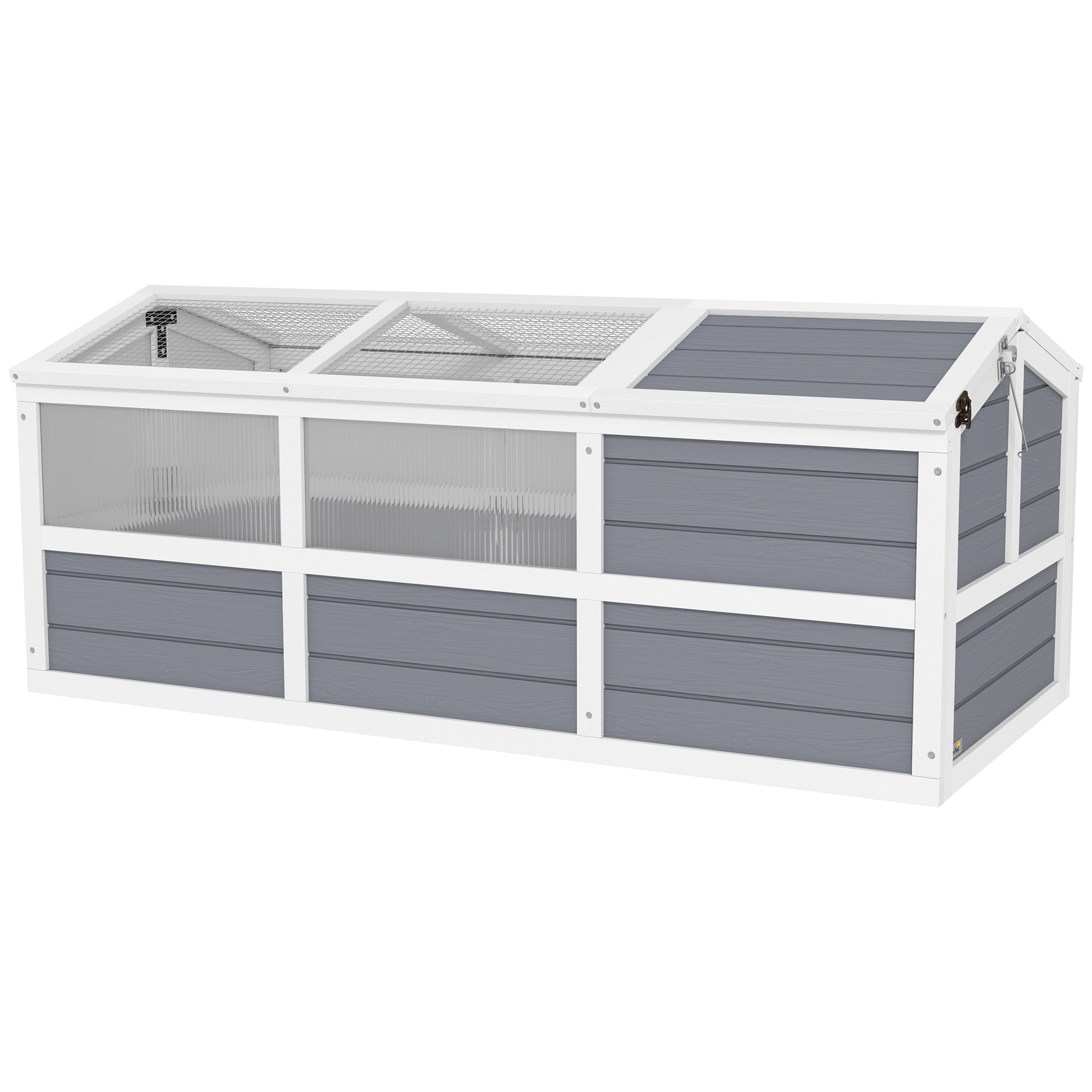 PawHut Tortoise Habitat Outdoor, Wooden Tortoise House Bottomless Design with Doors, PC Sun Panel Windows, Tortoise Enclosure for Small Animals, Rabbits, Light Gray